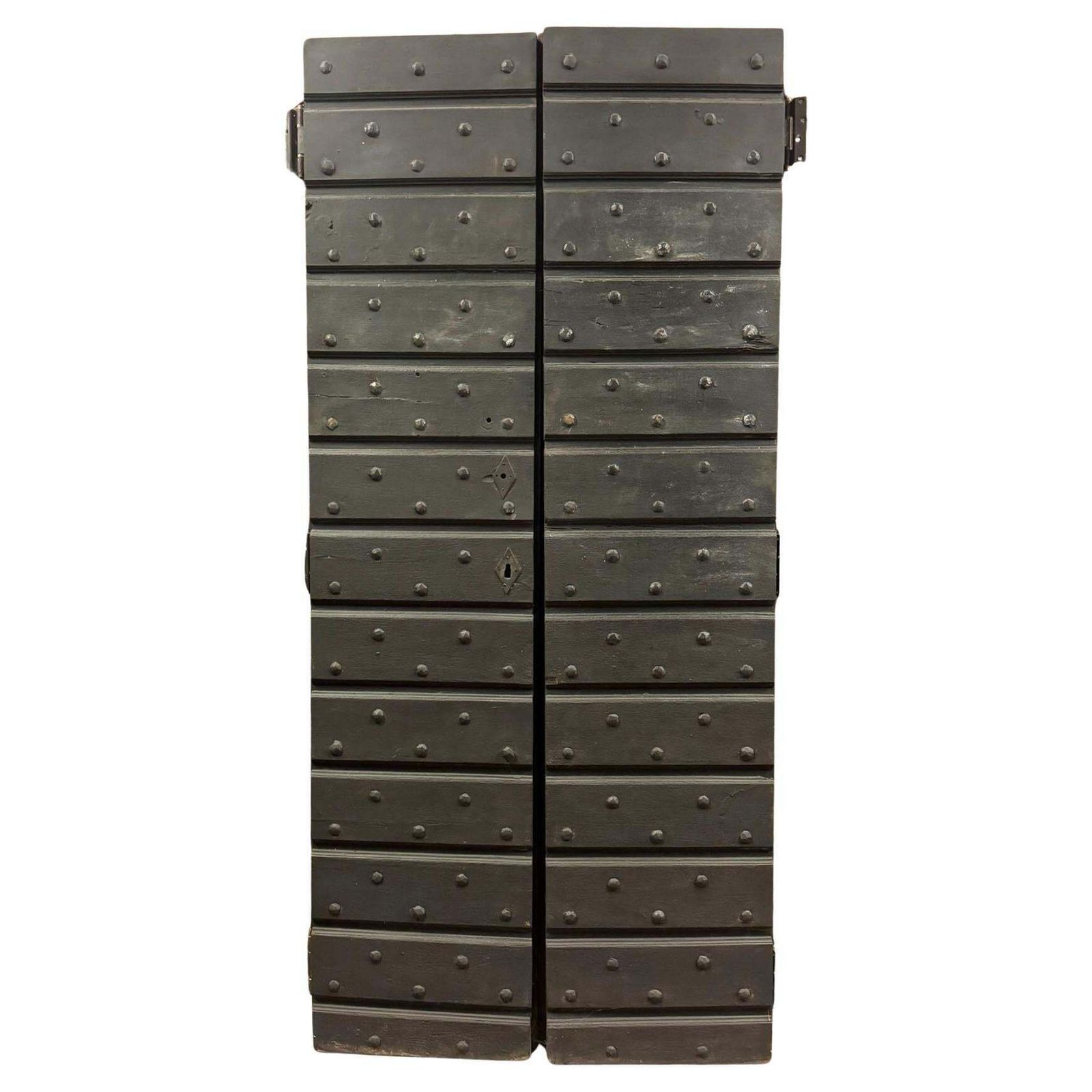 Handcrafted Black Lacquered Solid Wood Nailed Entry Door