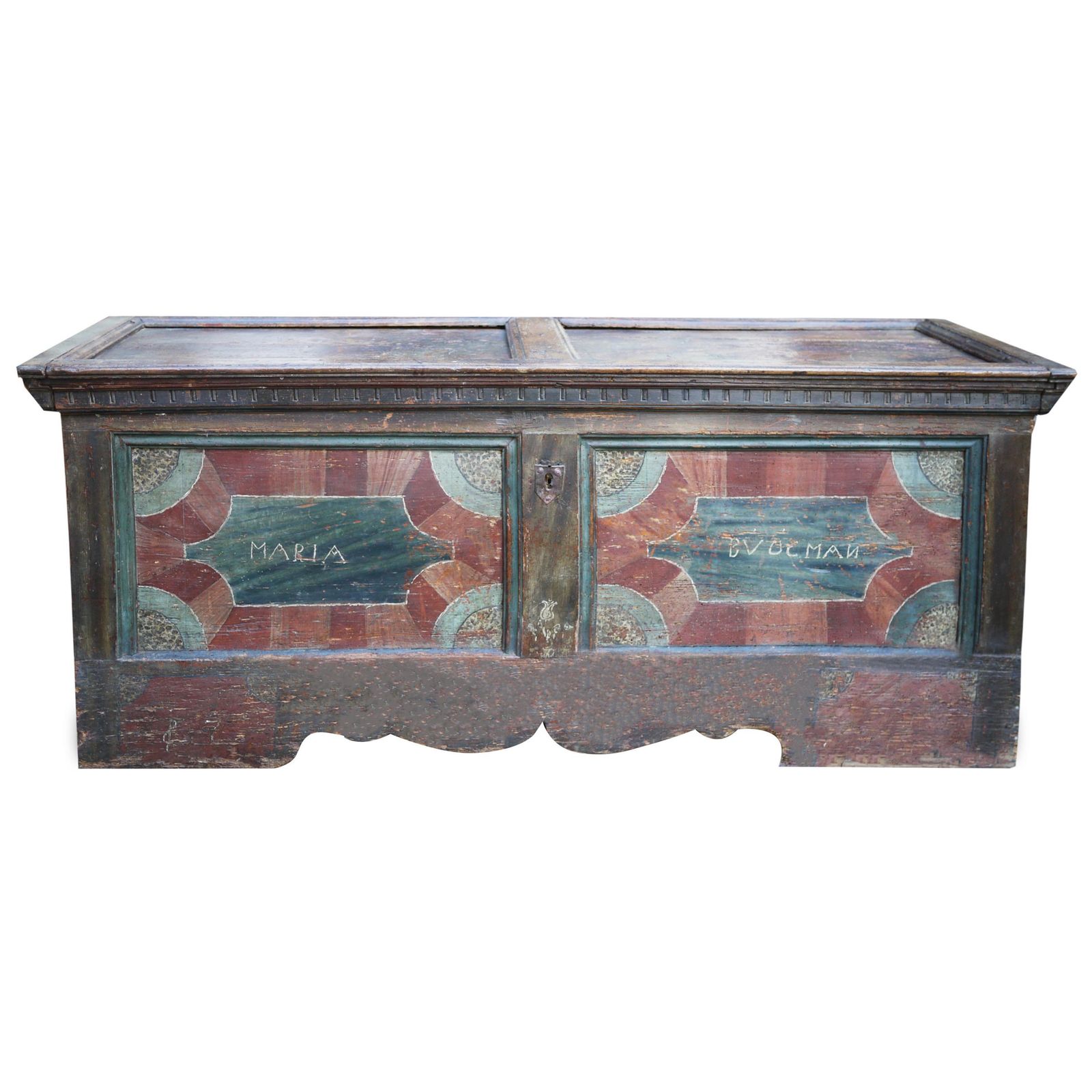 18th Century Blanket Chest Blue And Red Painted