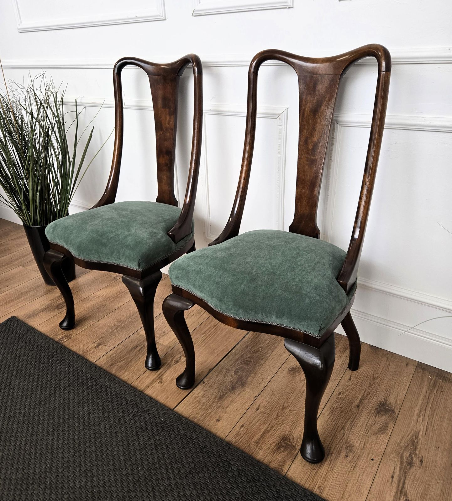 Set Of 6 Mid Century Modern Italian Walnut Wood Upholstered Dining Chairs photo Furniture