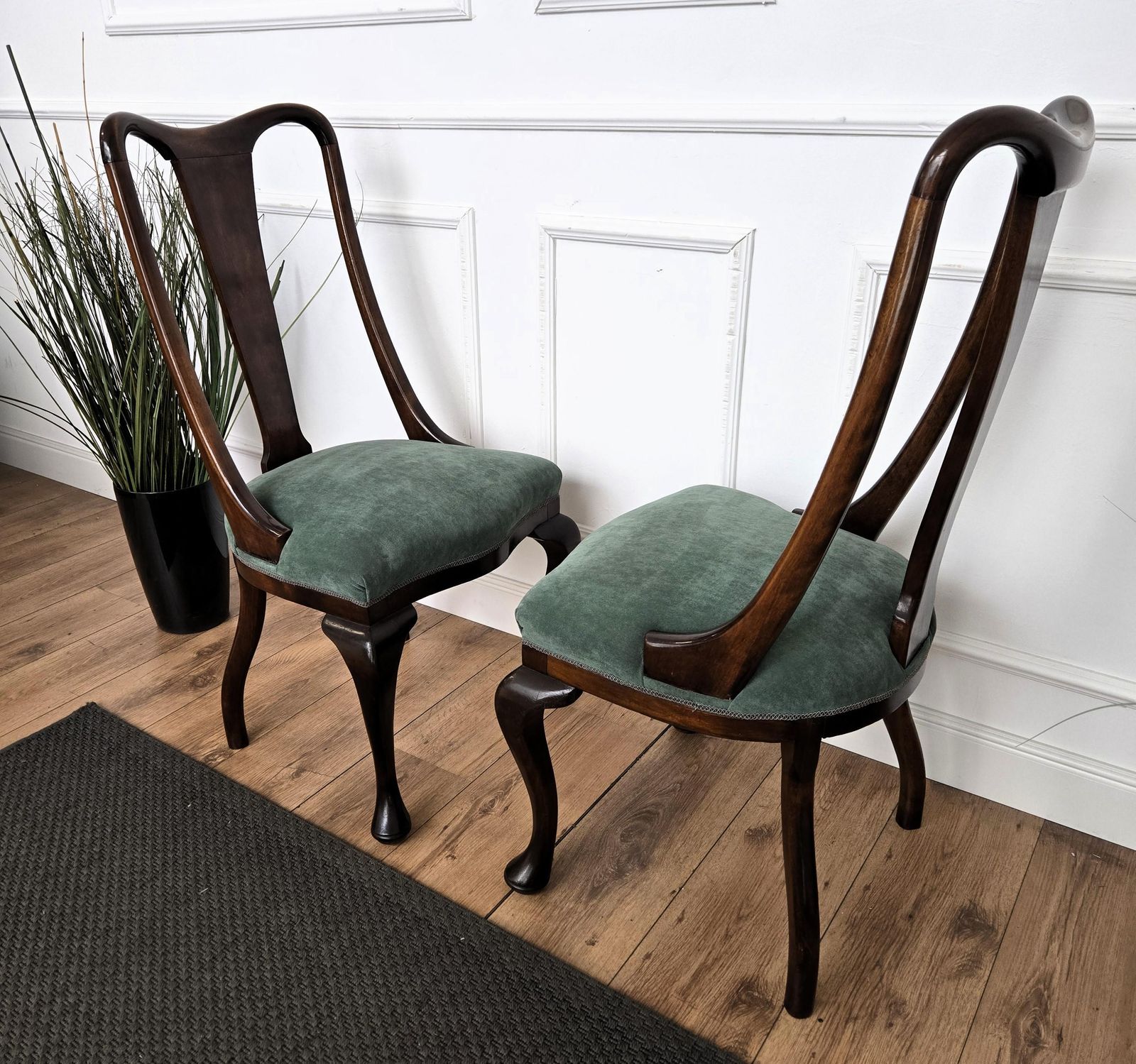 Set Of 6 Mid Century Modern Italian Walnut Wood Upholstered Dining Chairs photo 2599.0