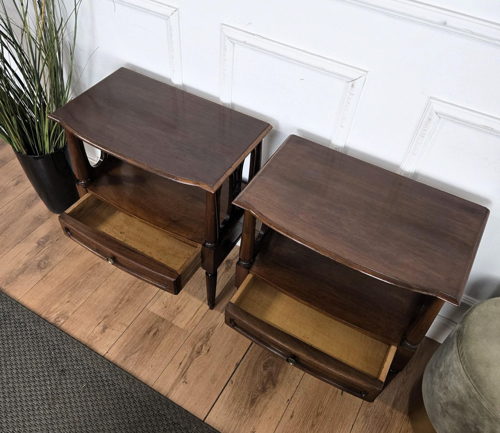 Pair Of Italian Carved Wood Mid Century Modern Night Stands Bed Side Tables photo buy