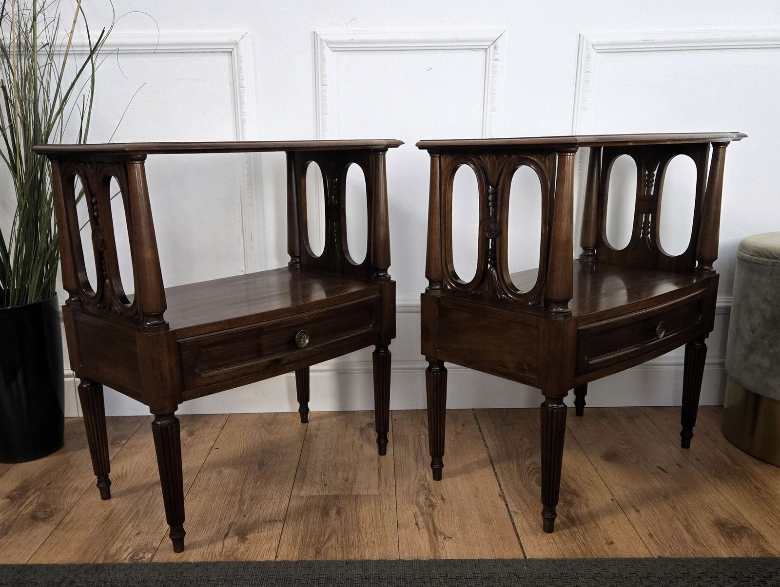Pair Of Italian Carved Wood Mid Century Modern Night Stands Bed Side Tables photo vintage