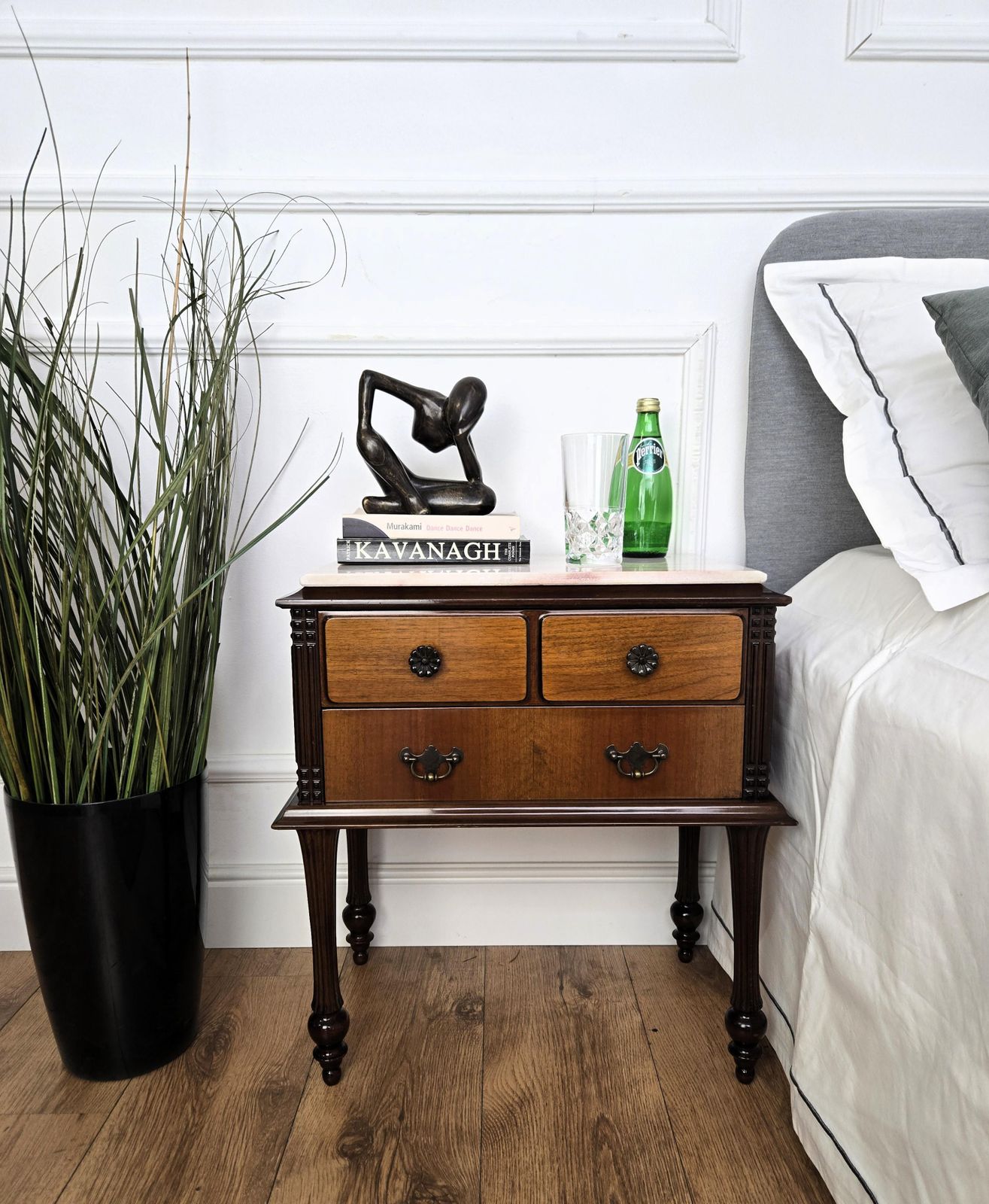 Pair Of Italian Midcentury Art Deco Wood Marble Top Night Stands Bedside Tables photo furniture