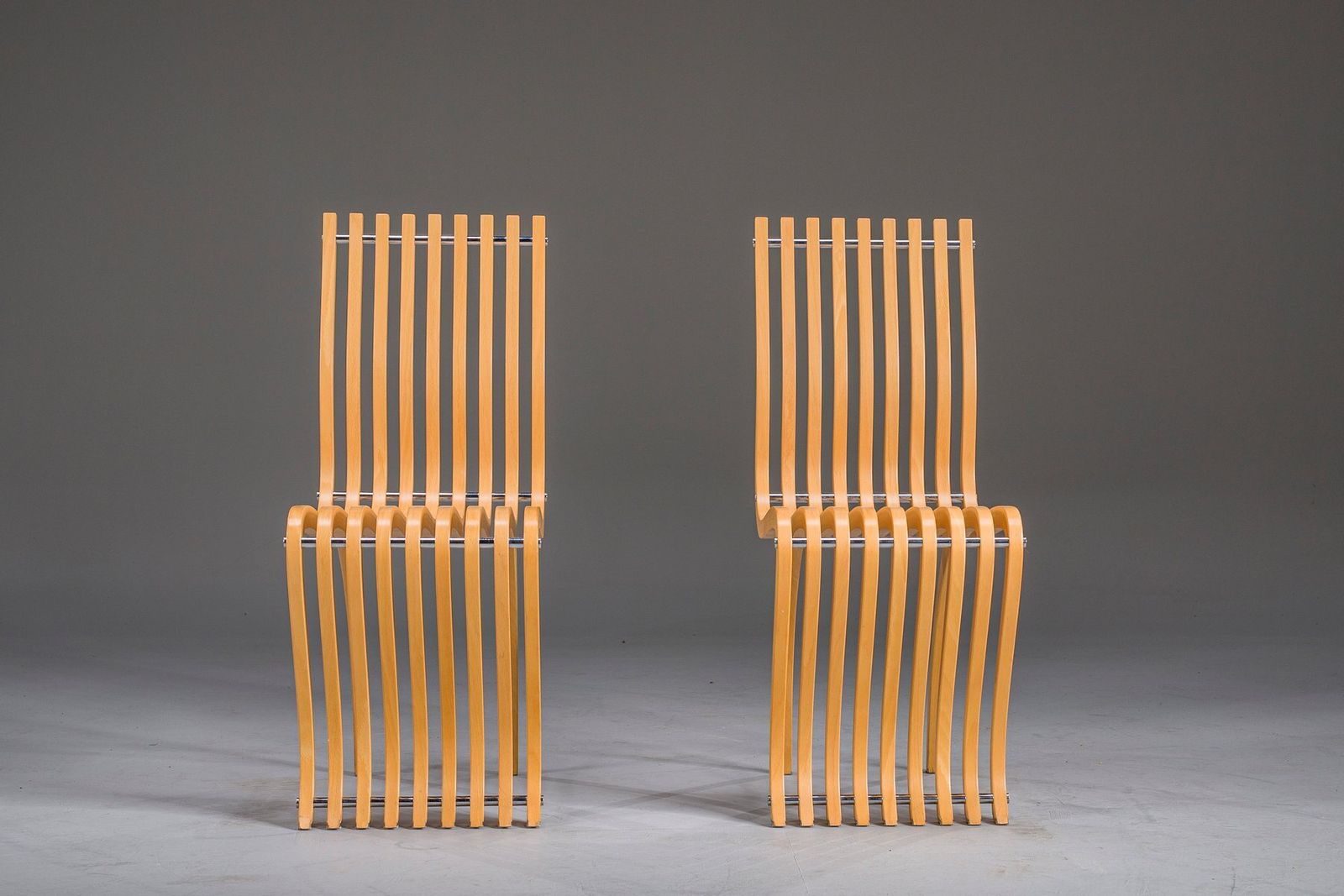 Schizzo Chairs In Beech And Chrome By Ron Arad For Vitra, Germany, 1980s, Set Of 2 photo buy