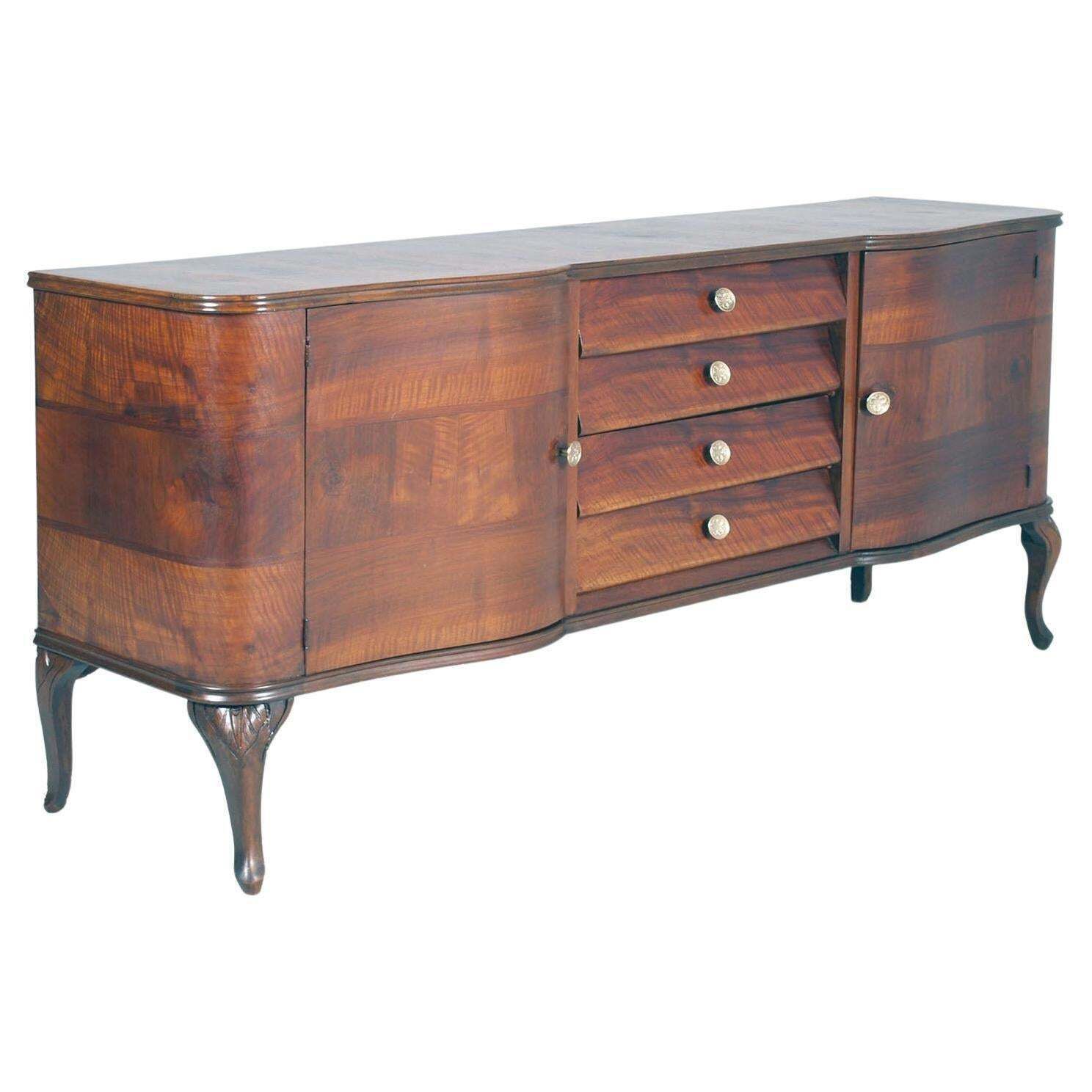 1920s Italian Art Deco Sideboard Display Cabinet, Walnut Veneer By Fratelli Mora photo for sale