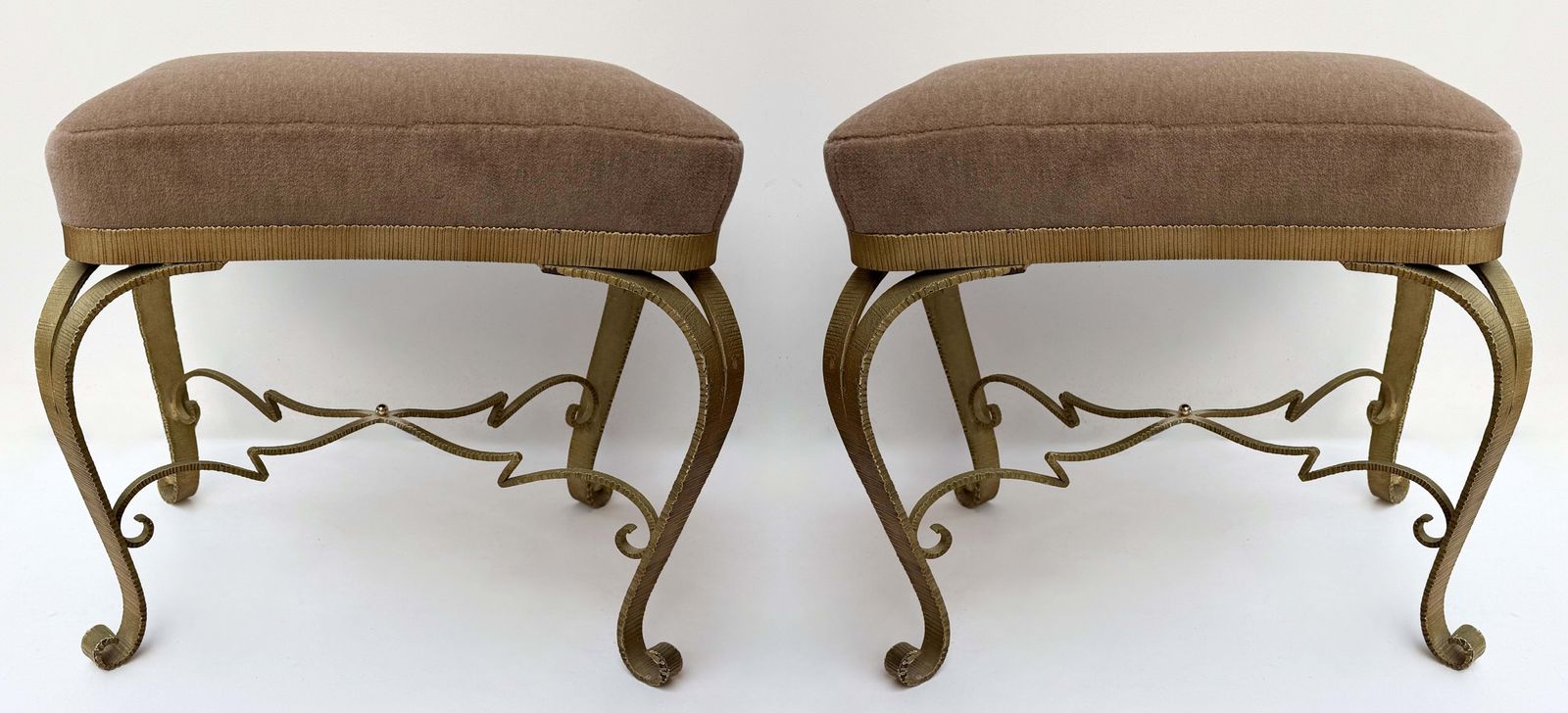 Pair Of Stools Gilt Wrought Iron By Pier Luigi Colli, Italy, 1950s