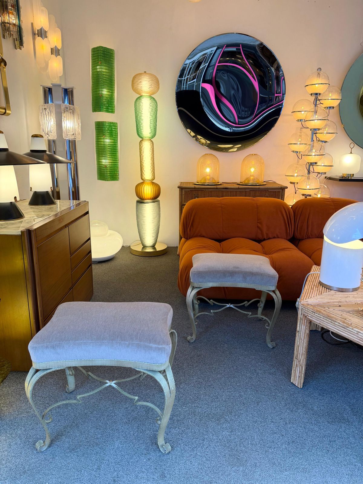 Pair Of Stools Gilt Wrought Iron By Pier Luigi Colli, Italy, 1950s photo vinterior