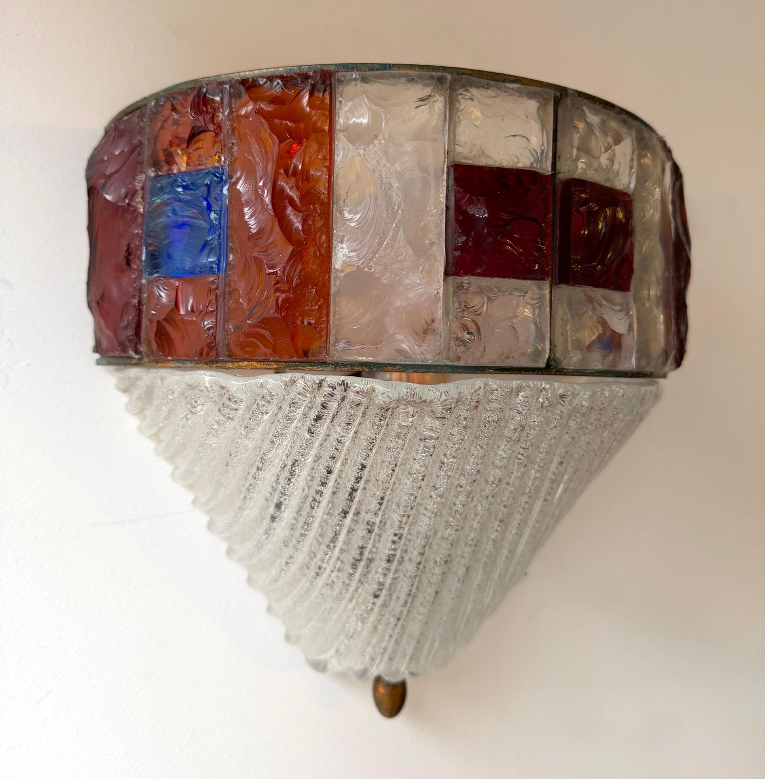 Hammered Glass Wrought Iron Murano Glass Sconce By Longobard, Italy, 1970s photo furniture