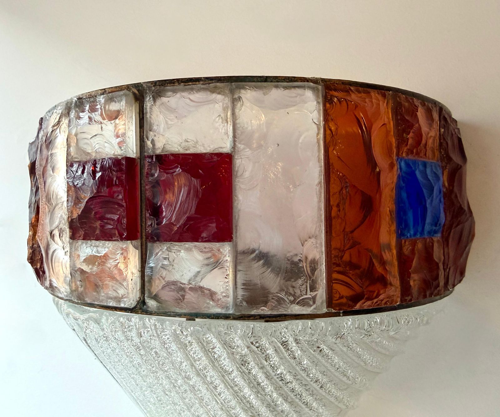 Hammered Glass Wrought Iron Murano Glass Sconce By Longobard, Italy, 1970s photo vinterior