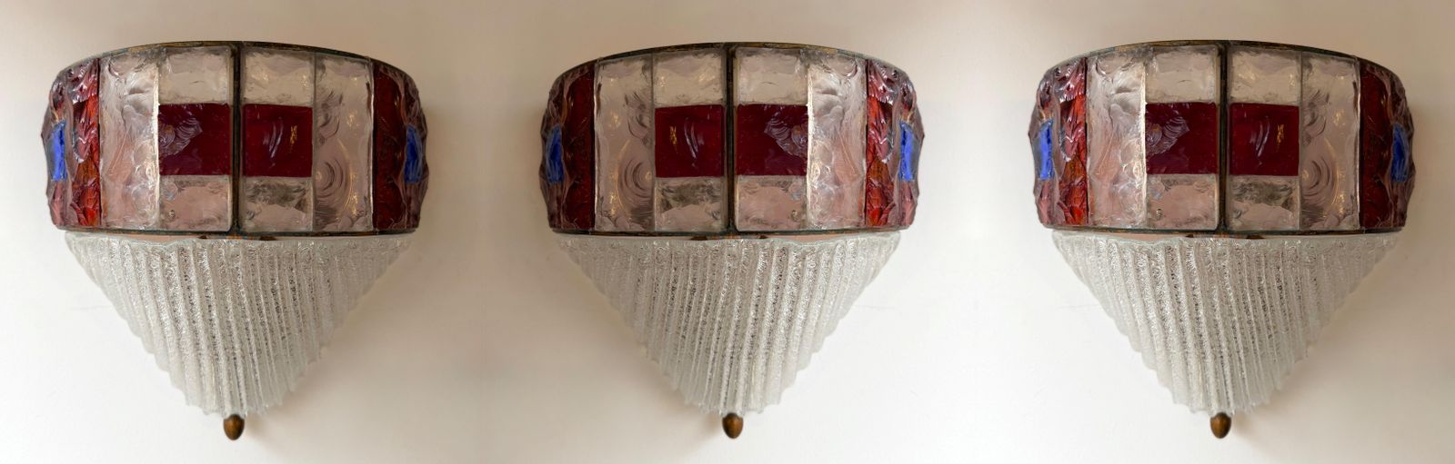 Hammered Glass Wrought Iron Murano Glass Sconce By Longobard, Italy, 1970s photo vintage