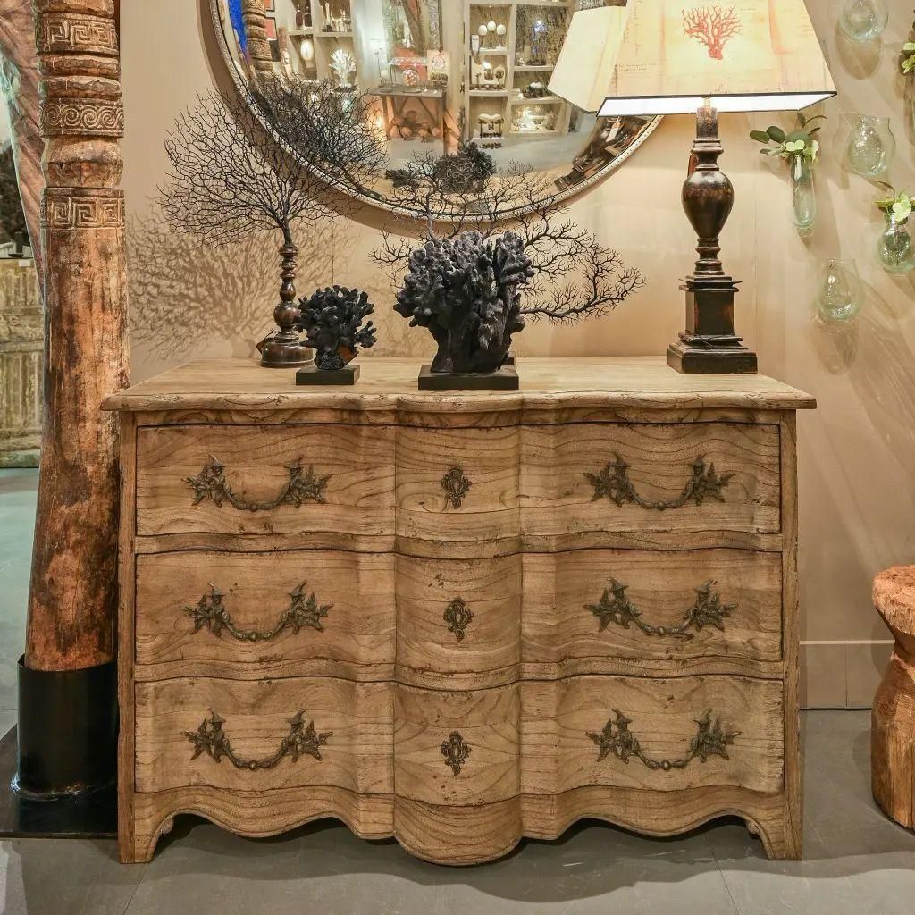photo furniture Crossbow Chest Of Drawers In Wood With Grey Patina And Chinese Style Bronzes