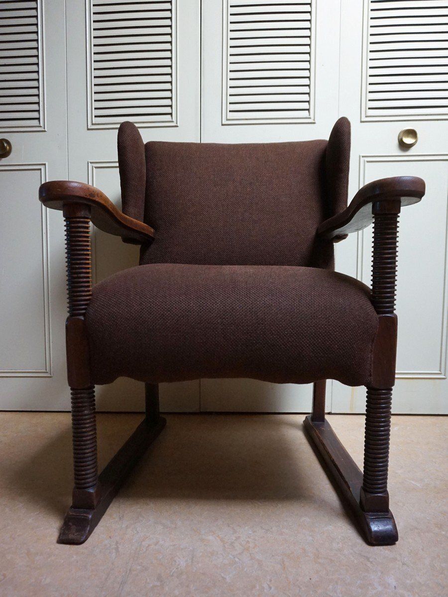 Mid Century Brutalist Wing Armchair In The Manner Of Charles Dudouyt, 1950s