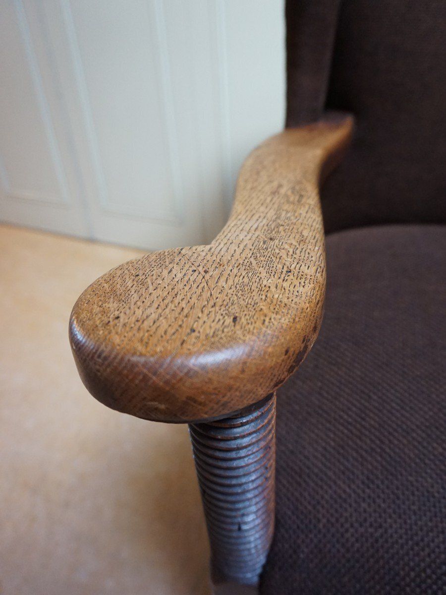 Furniture Mid Century Brutalist Wing Armchair In The Manner Of Charles Dudouyt, 1950s photo