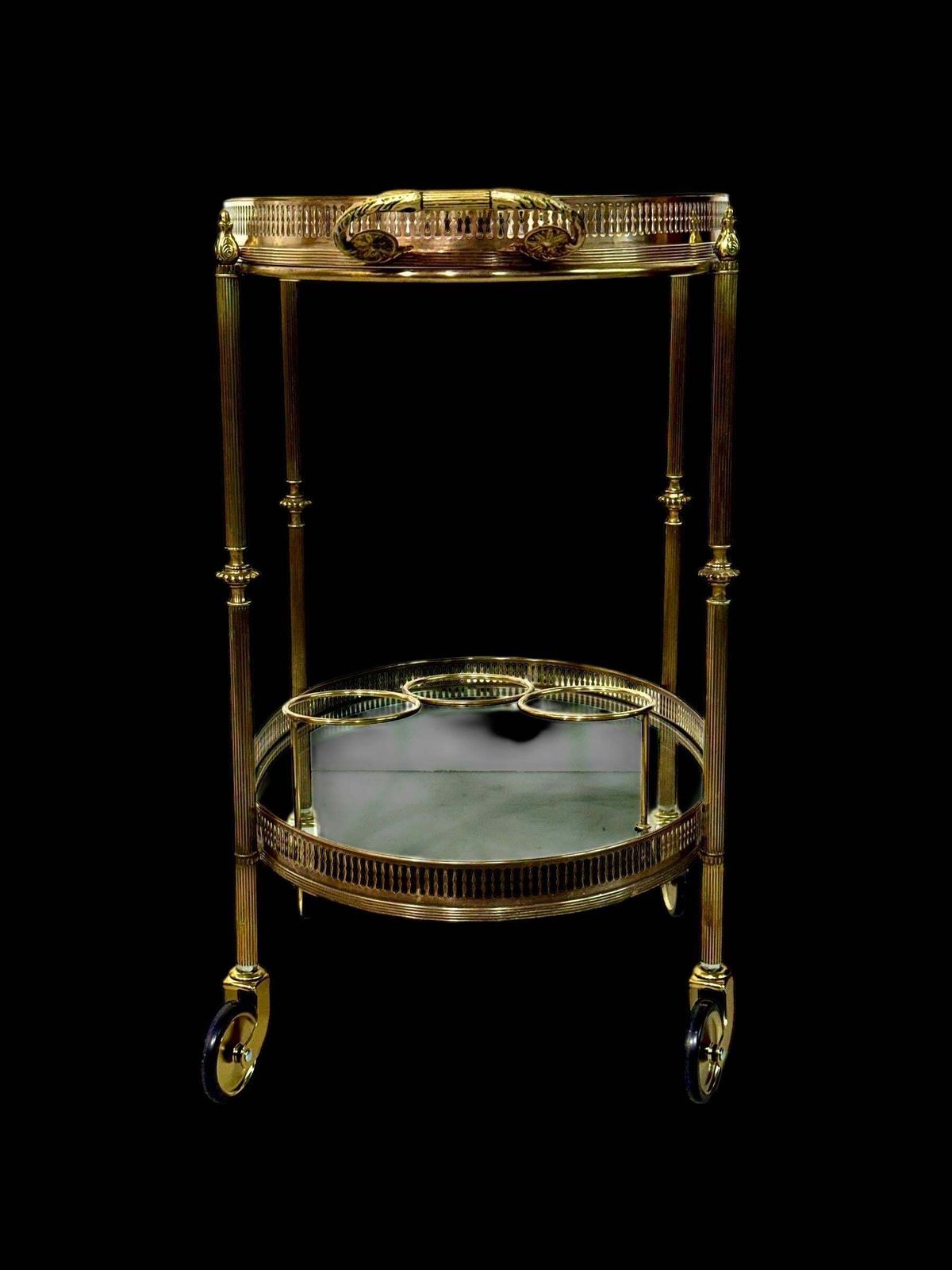 photo furniture Small French Oval Gilt Brass Bar Cart, Circa 1950