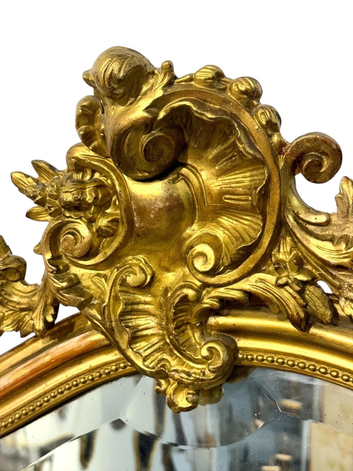photo for sale Large Antique Louis XV Gilt And Beveled Mirror, France 19th Century