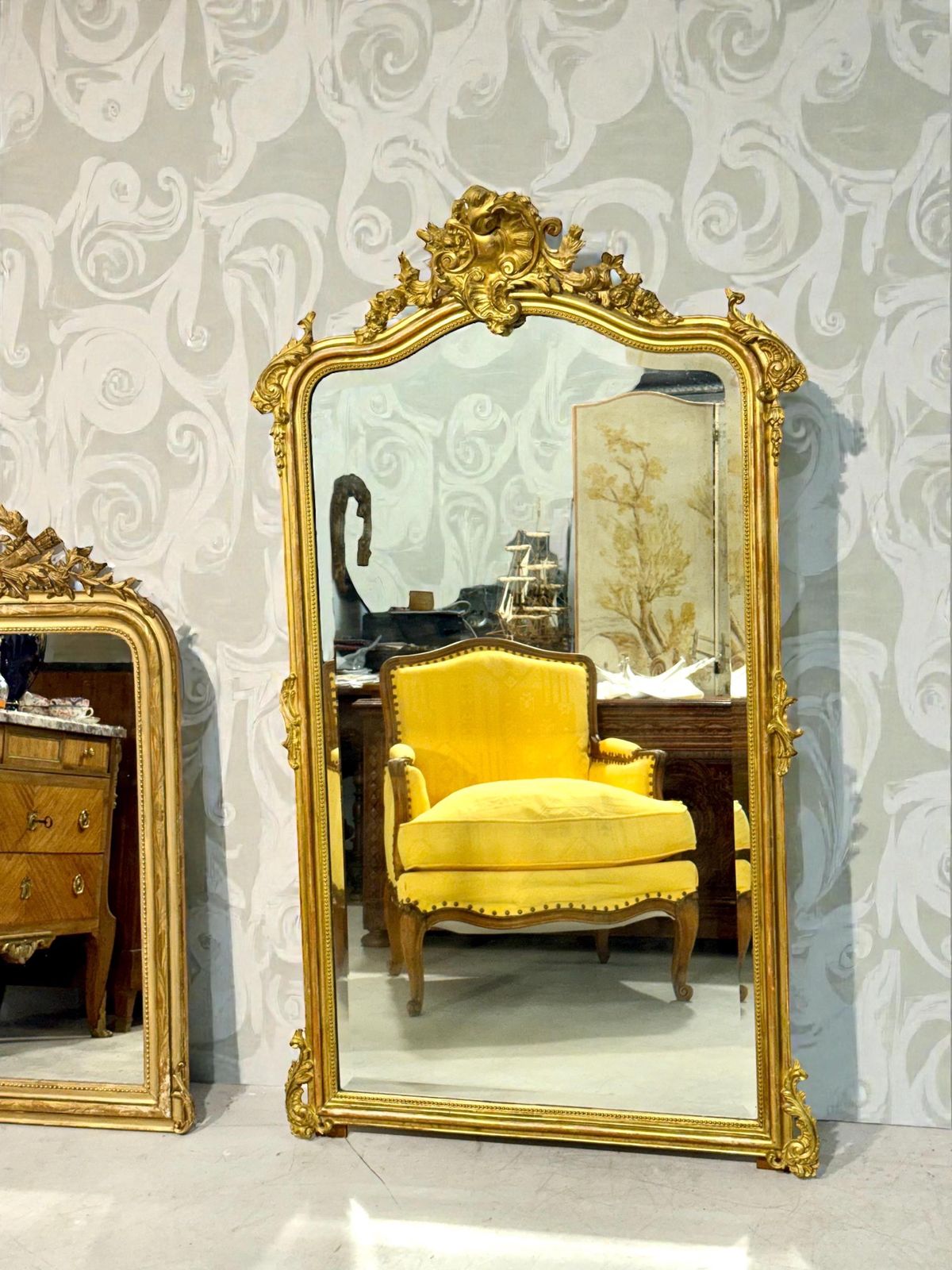 photo buy Large Antique Louis XV Gilt And Beveled Mirror, France 19th Century