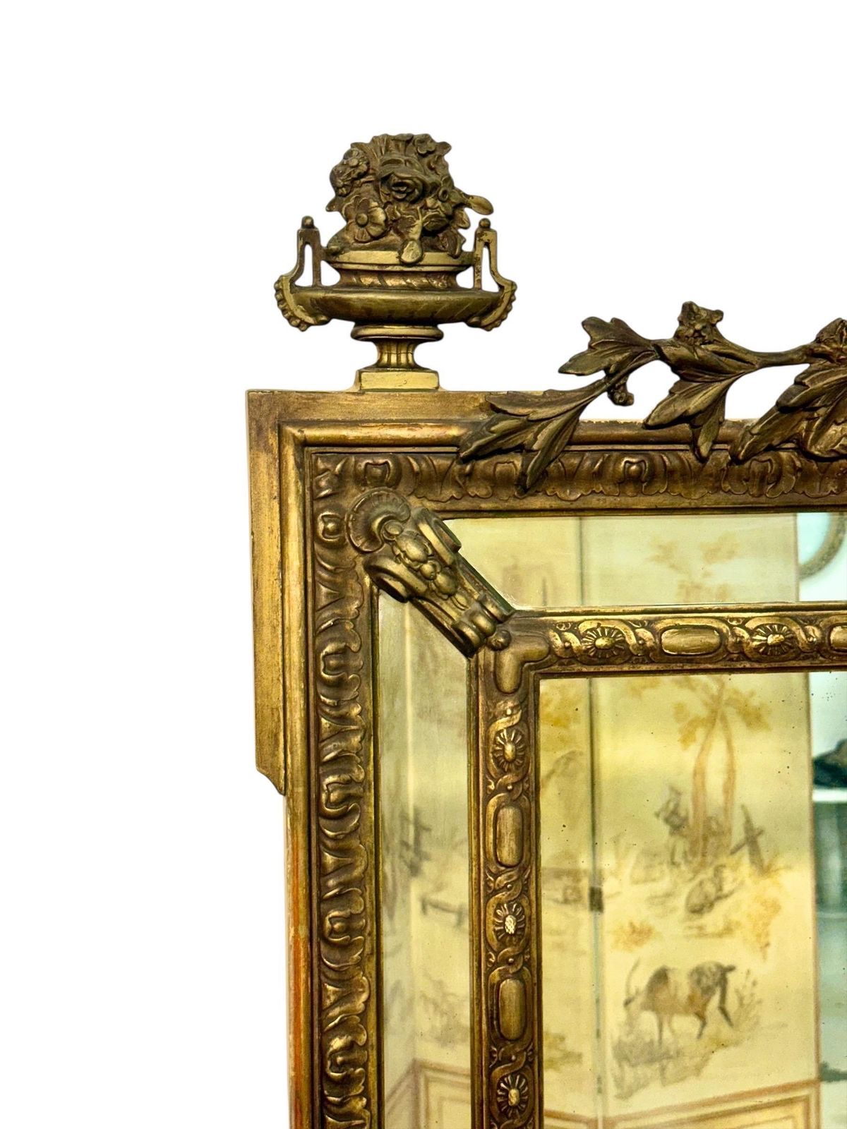 Large Napoléon III Giltwood Mirror With Laurel Crest, And Aged Glass photo for sale