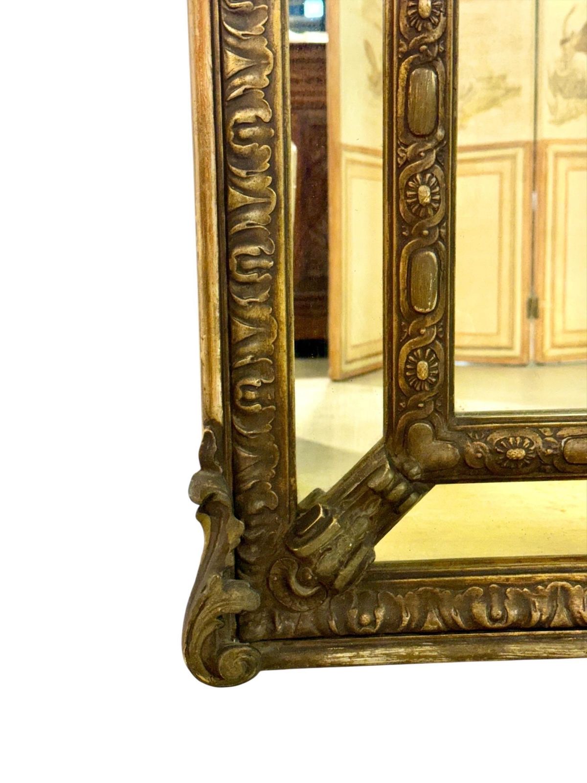 Large Napoléon III Giltwood Mirror With Laurel Crest, And Aged Glass photo 3148.0