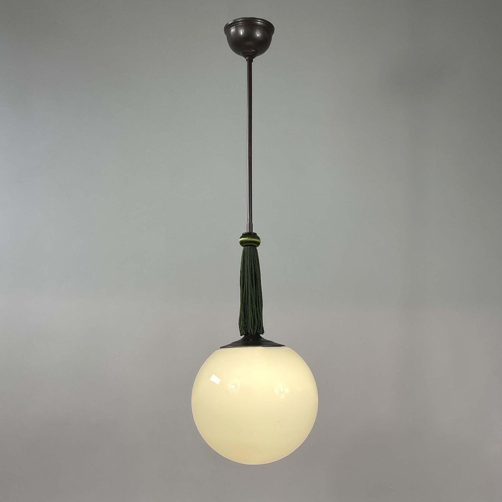 photo vintage Opaline Glass & Burnished Brass Tassel Ball Pendants, Germany 1930s, Set Of 2