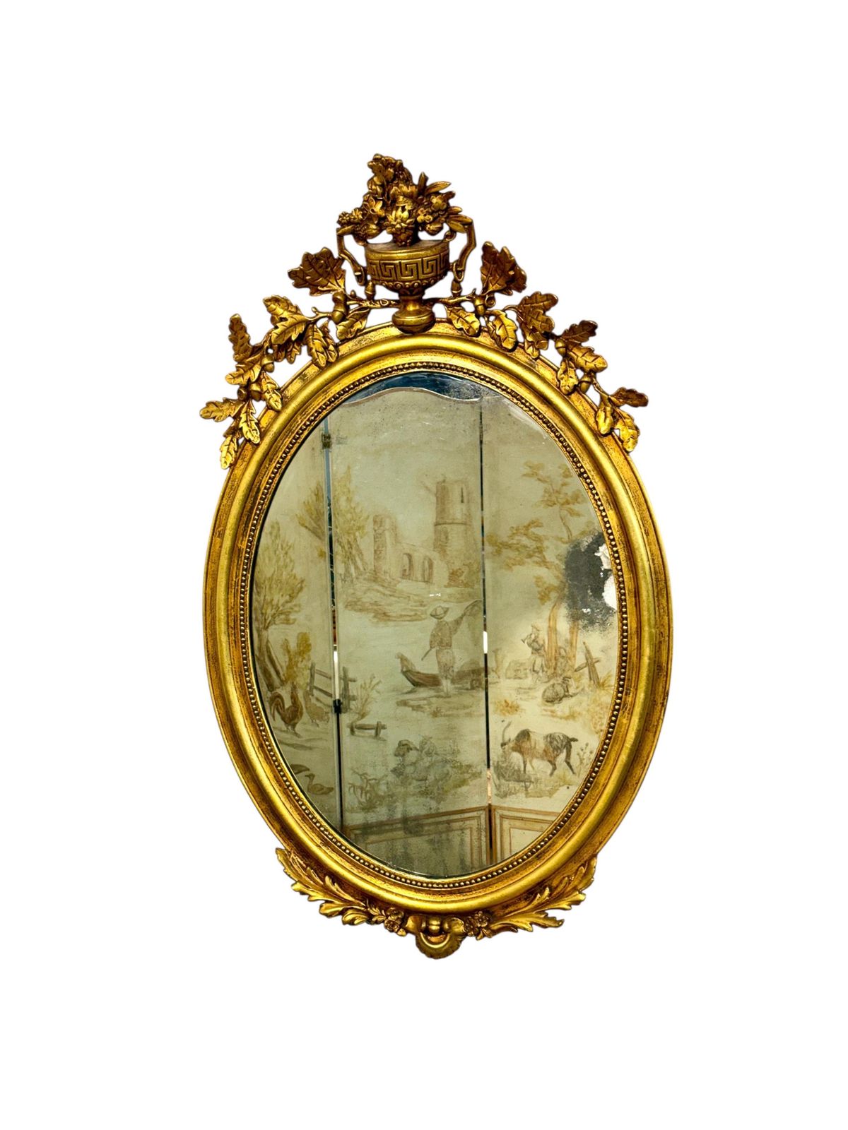Large Oval Louis XVI Style Giltwood Mirror, 19th Century photo buy
