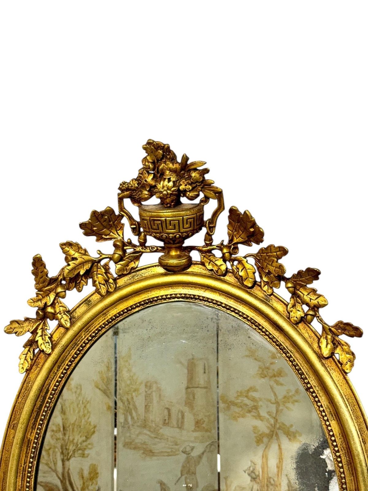 photo for sale Large Oval Louis XVI Style Giltwood Mirror, 19th Century