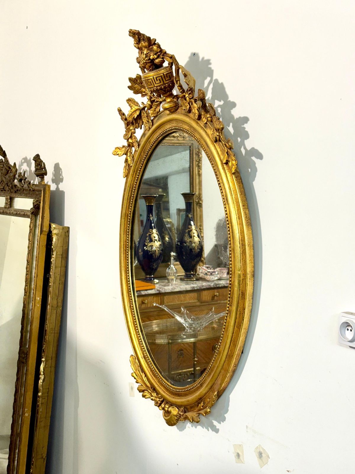 Home Decor Large Oval Louis XVI Style Giltwood Mirror, 19th Century photo