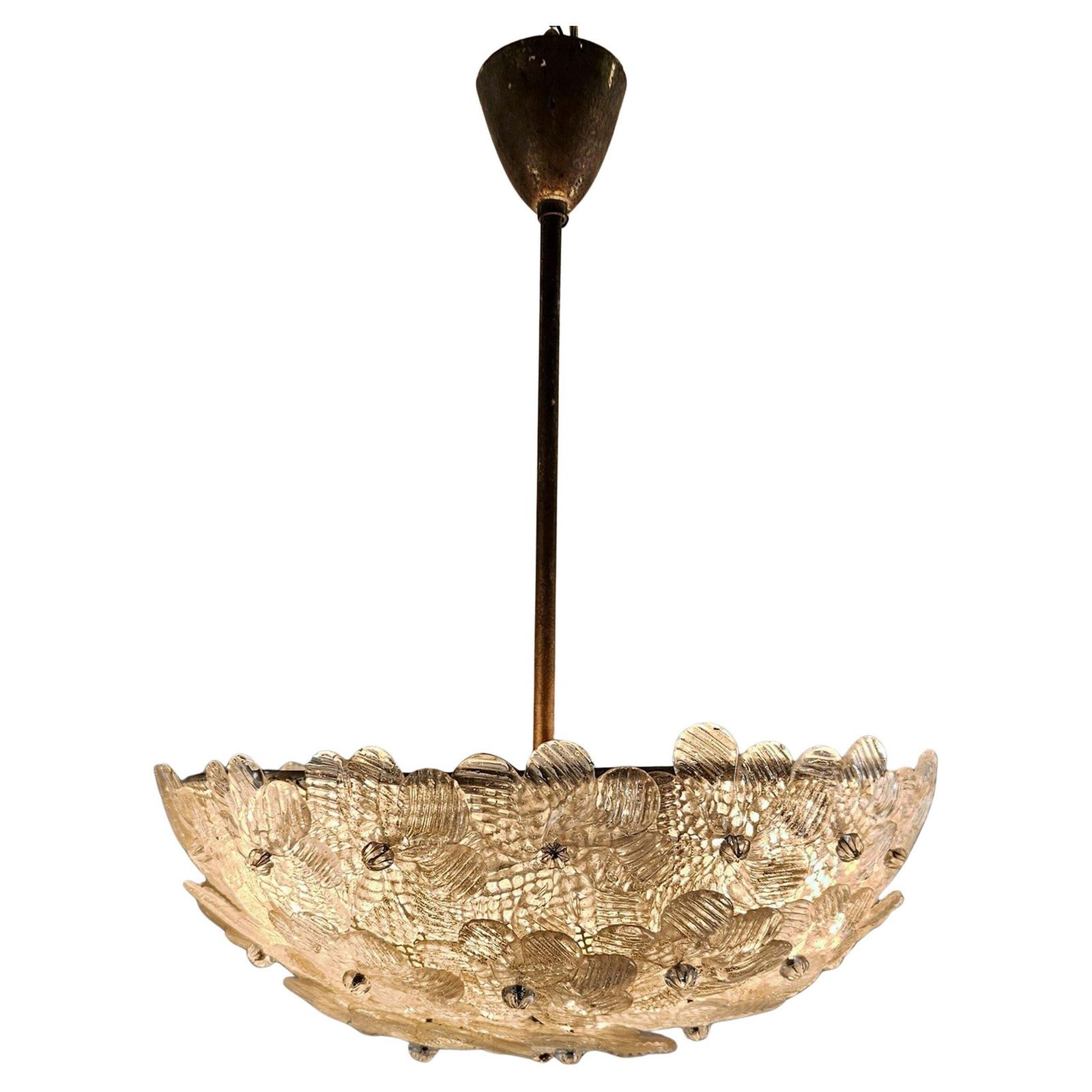 Murano Glass Flower Basket Chandelier By Barovier & Toso, Italy