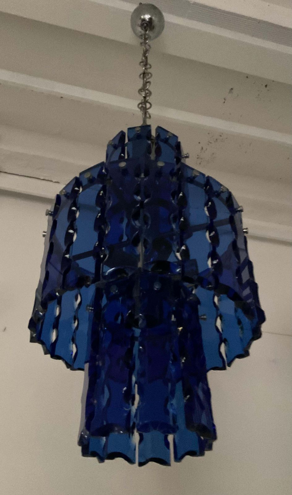 Zeroquattro Milano  Lampadario Anni 60 In Vetro Martellato Blu photo 2567.0