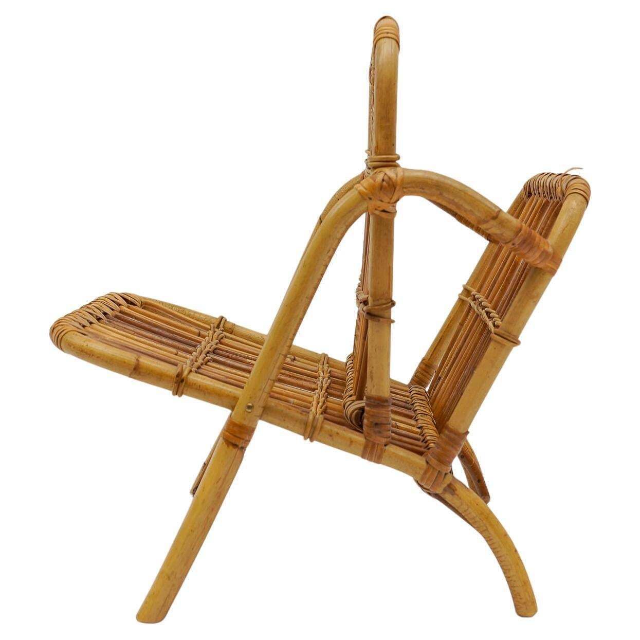Lovely Mid Century Modern Rattan Magazine Rack, 1960s Italy