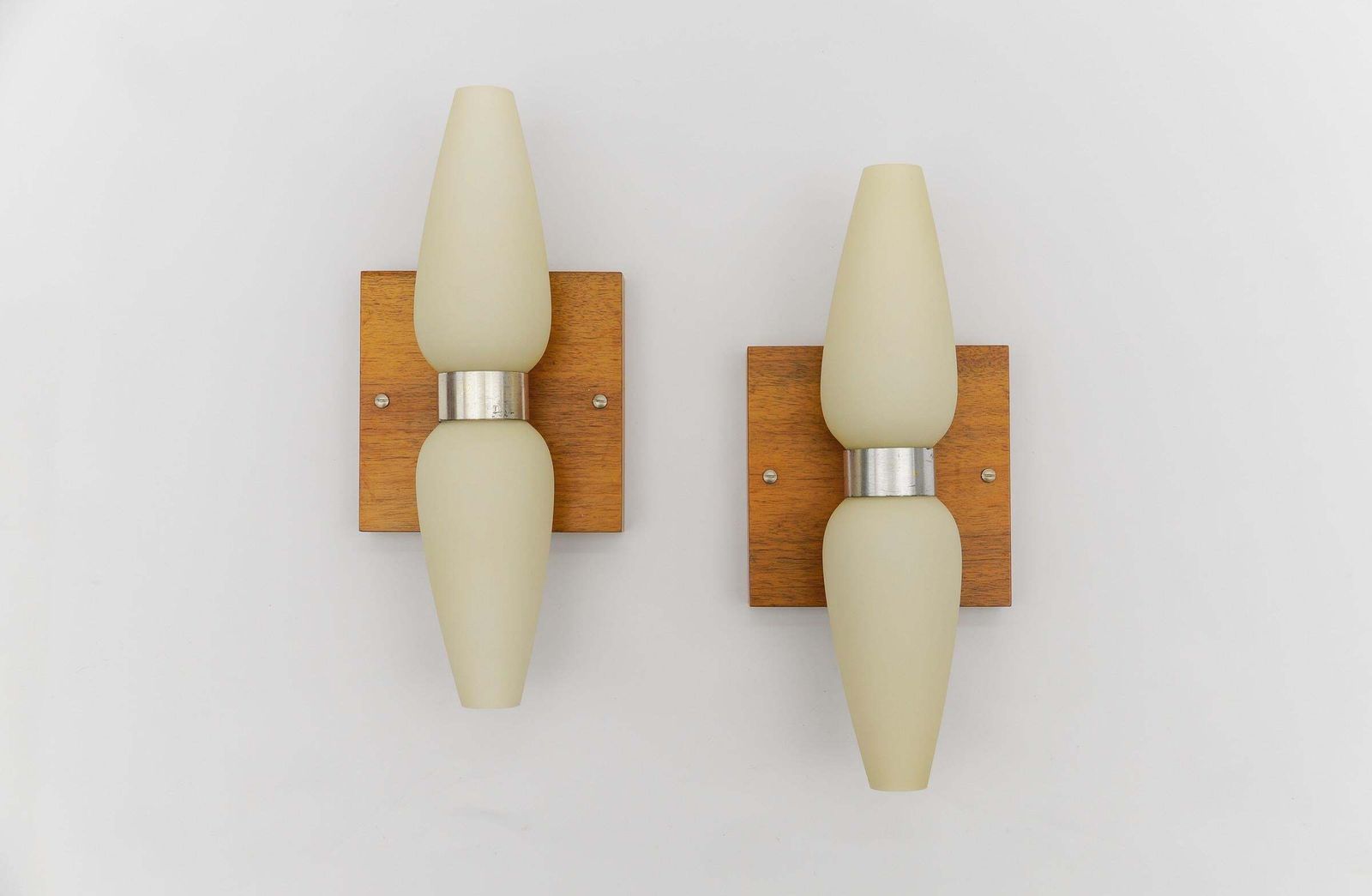 Pair Of Wood And Opaline Glass Wall Lamps By Temde, Switzerland, 1960s photo furniture