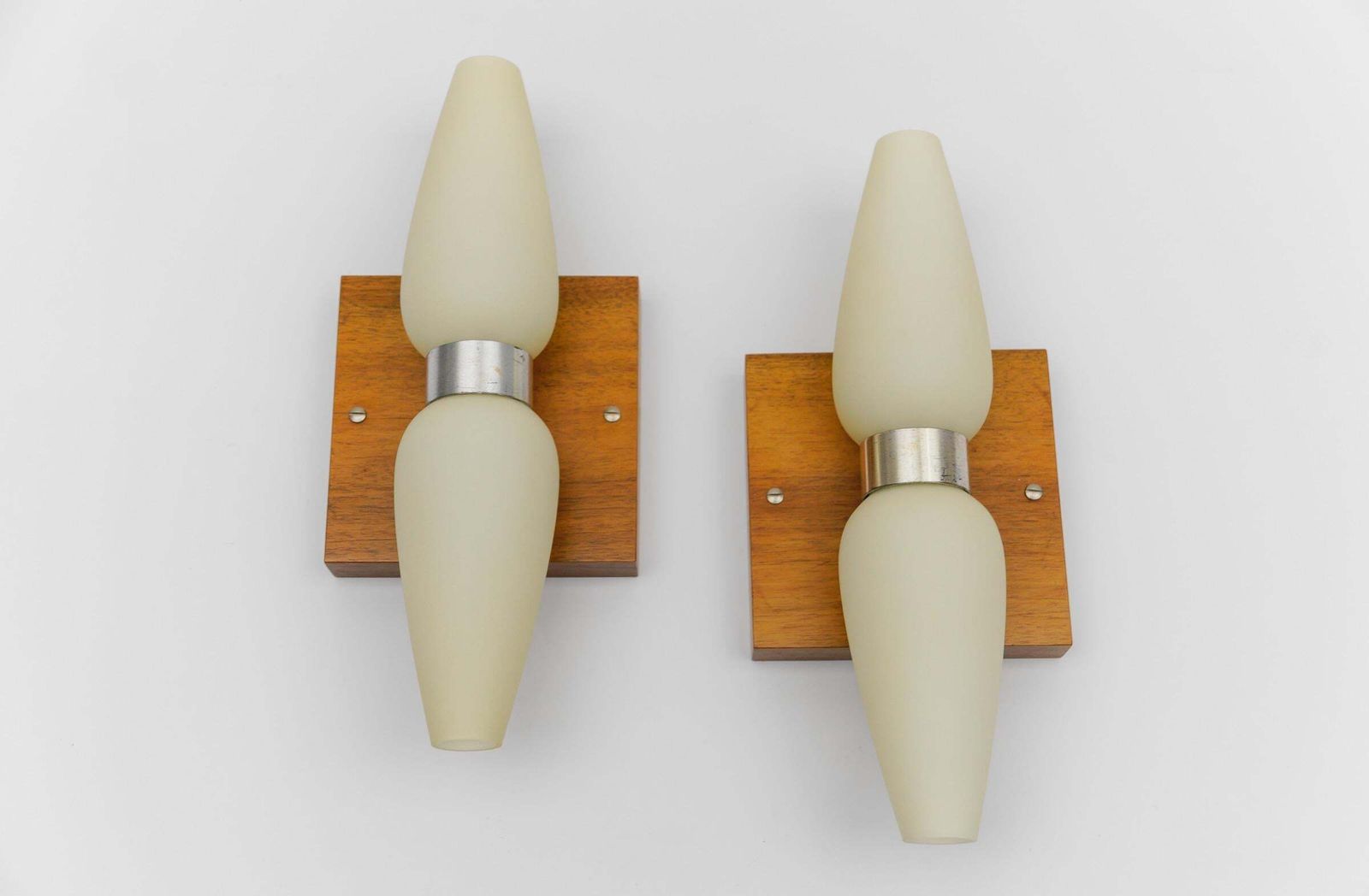 Pair Of Wood And Opaline Glass Wall Lamps By Temde, Switzerland, 1960s photo Lighting