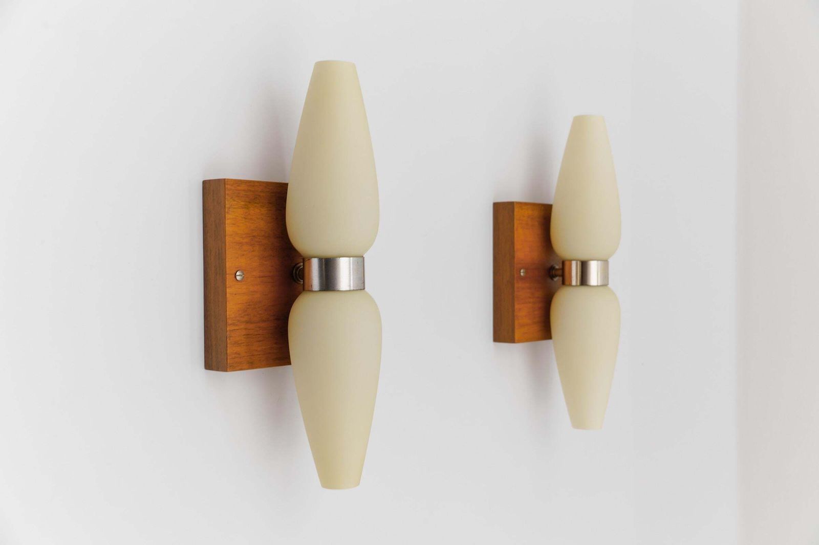Pair Of Wood And Opaline Glass Wall Lamps By Temde, Switzerland, 1960s photo vintage