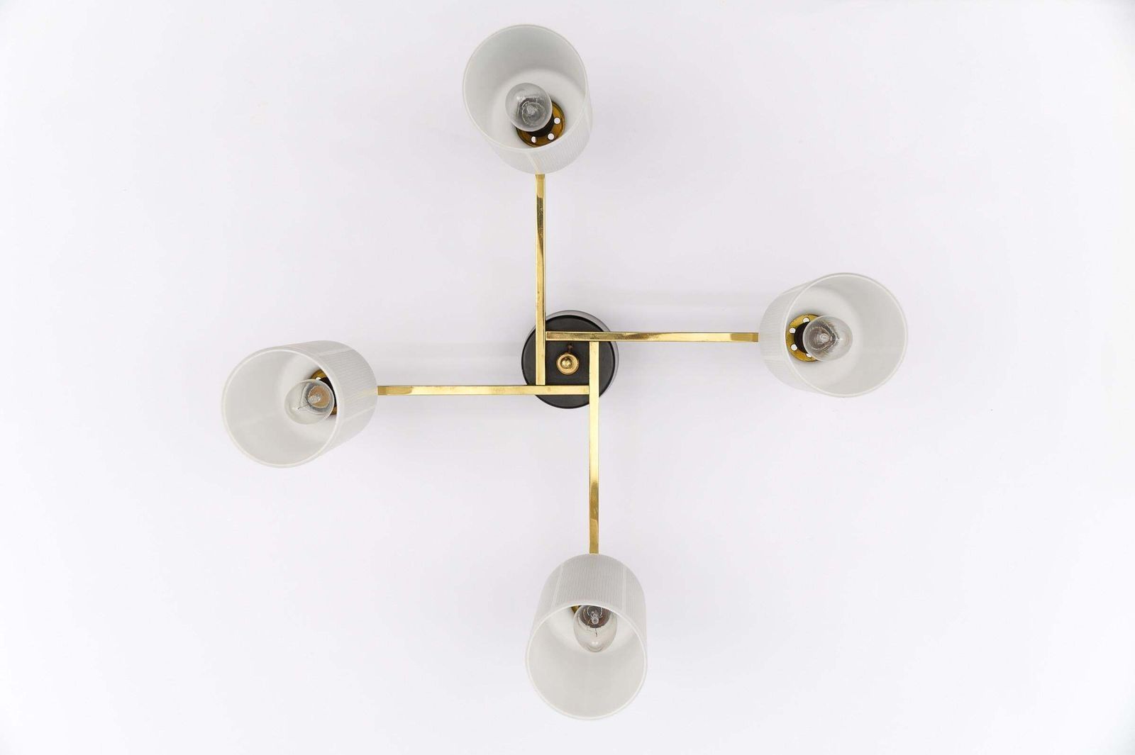 Lighting Mid Century Modern 4 Armed Brass And Glass Lamp, 1950s Italy photo