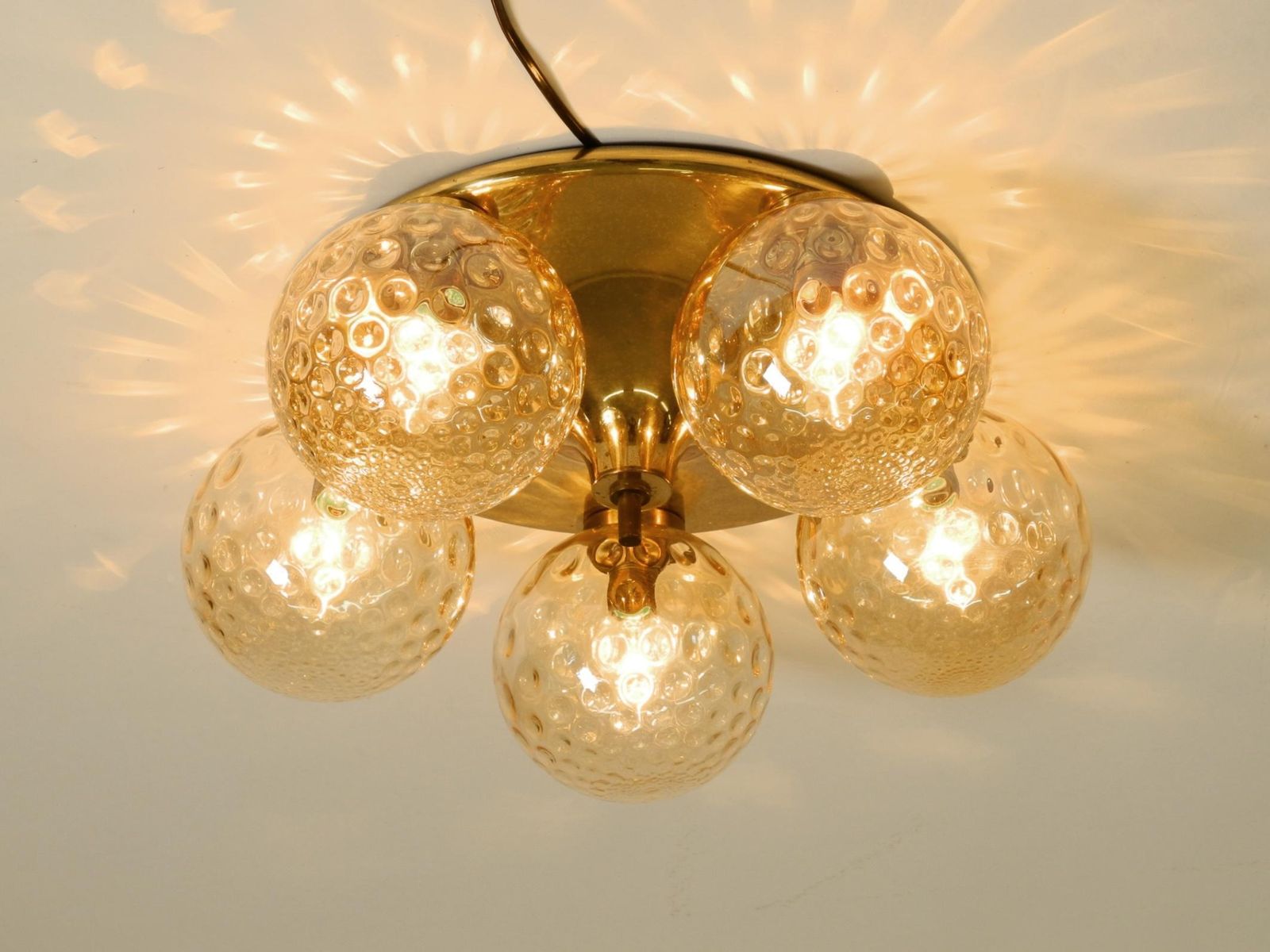 Lighting Beautiful 1960s Space Age Brass Ceiling Lamp With 5 Glass Balls photo