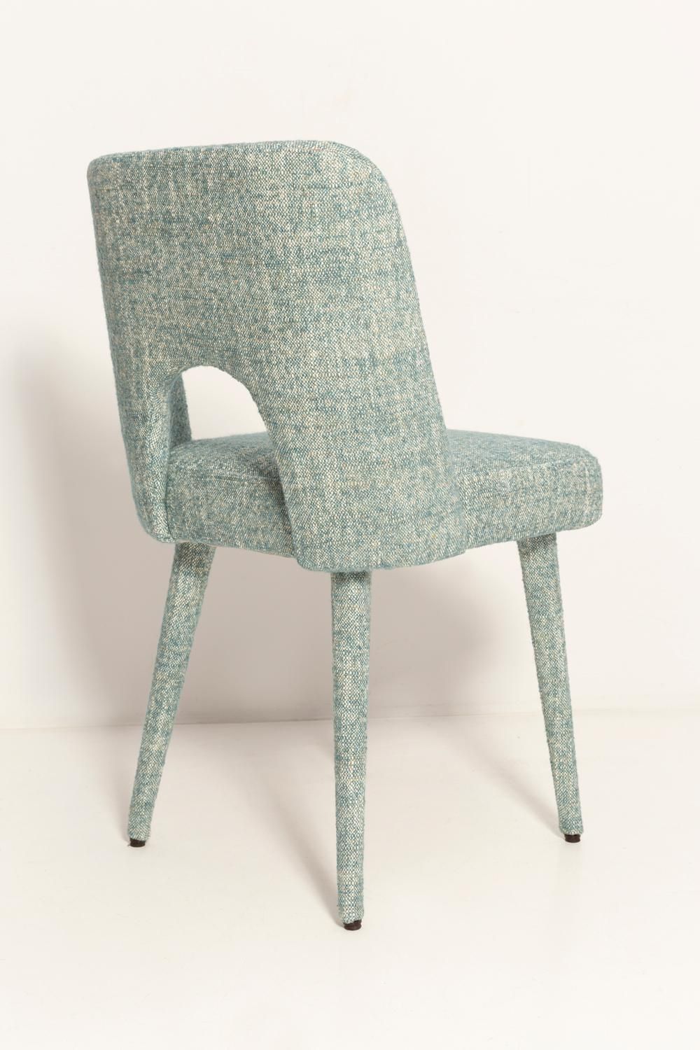 Mid Century Shell Chair In Blue Linen Fabric Arsene By Pierre Frey, 1960s photo vinterior