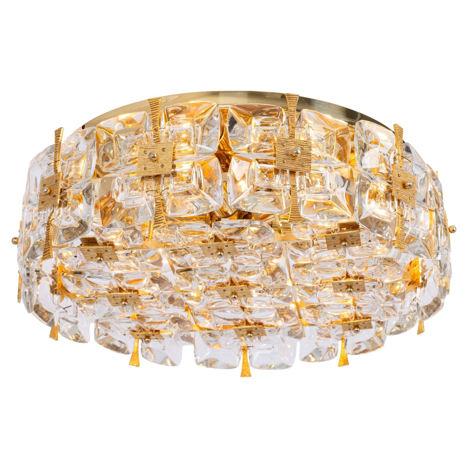 Delicate Gilt Brass Crystal Glass Flush Mount Light By Palwa, Germany, 1970s