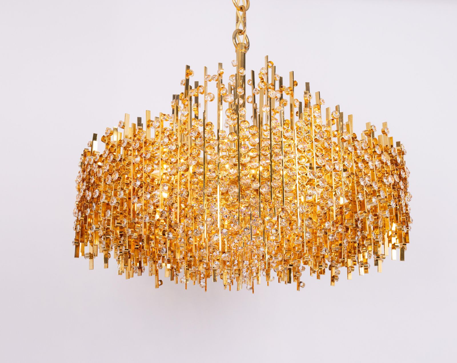 Large Gilt Brass And Crystal Chandelier, By Palwa, Germany, 1970s photo furniture