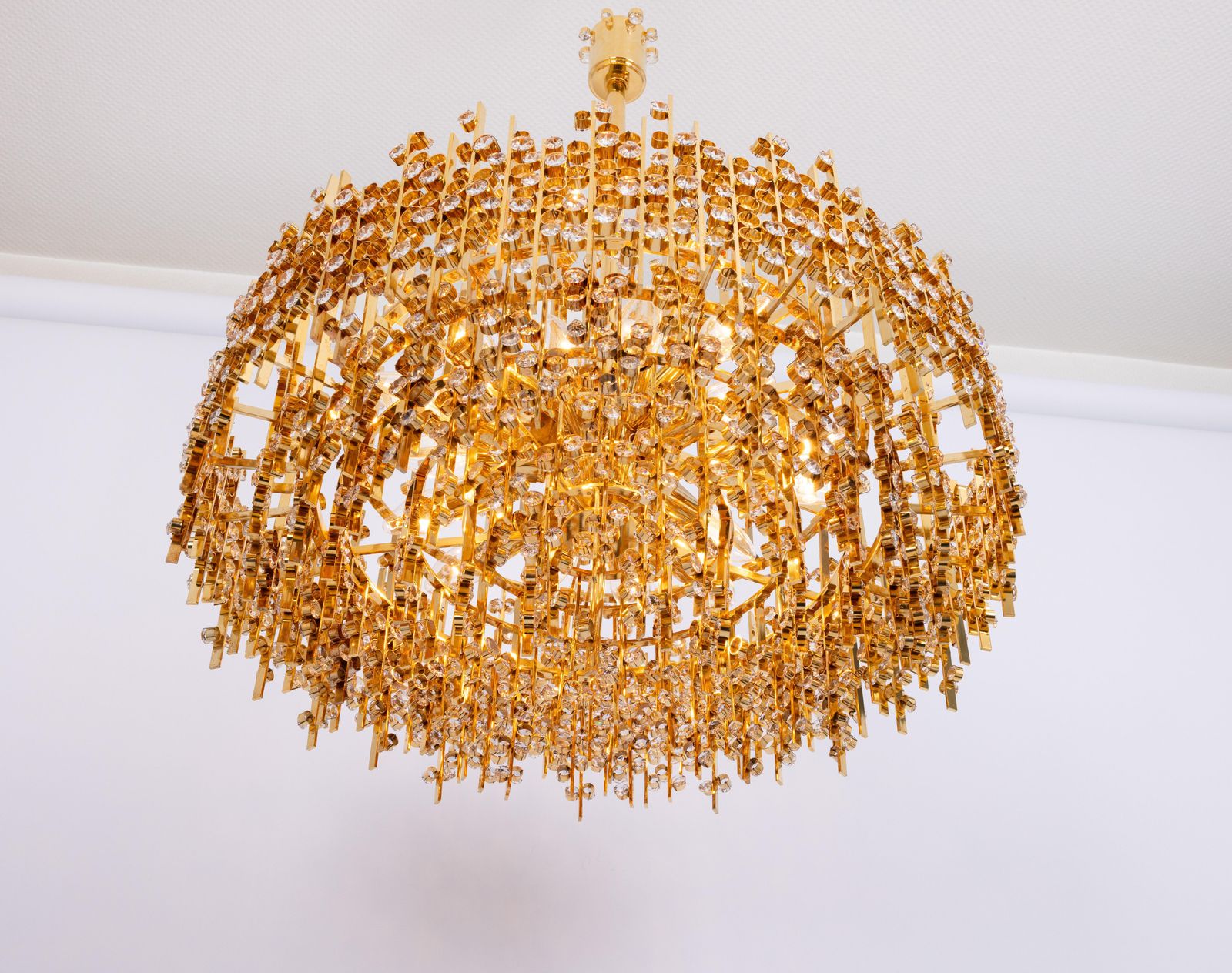 photo furniture Large Gilt Brass And Crystal Chandelier, By Palwa, Germany, 1970s