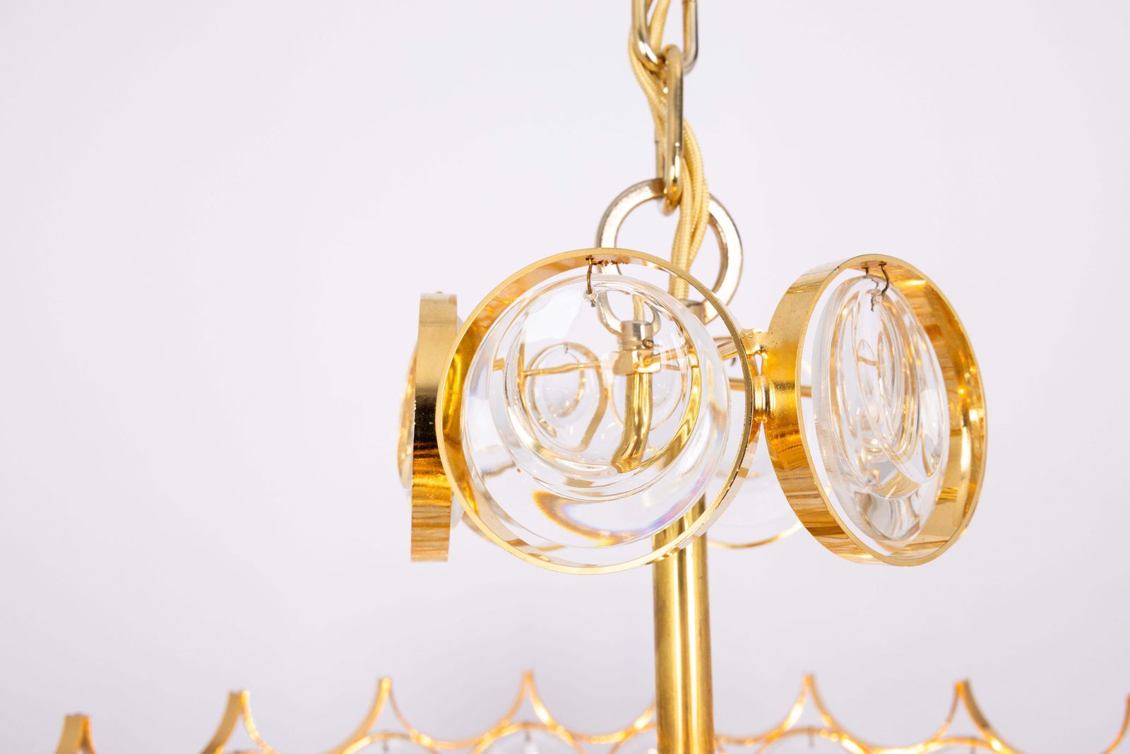 Large Gilt Brass Crystal Chandelier By Palwa, Sciolari Design, Germany, 1970s photo vinterior