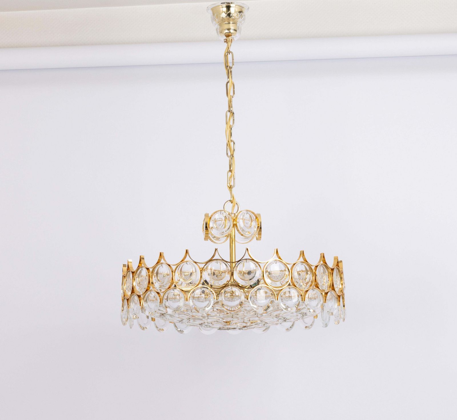 Large Gilt Brass Crystal Chandelier By Palwa, Sciolari Design, Germany, 1970s photo vintage