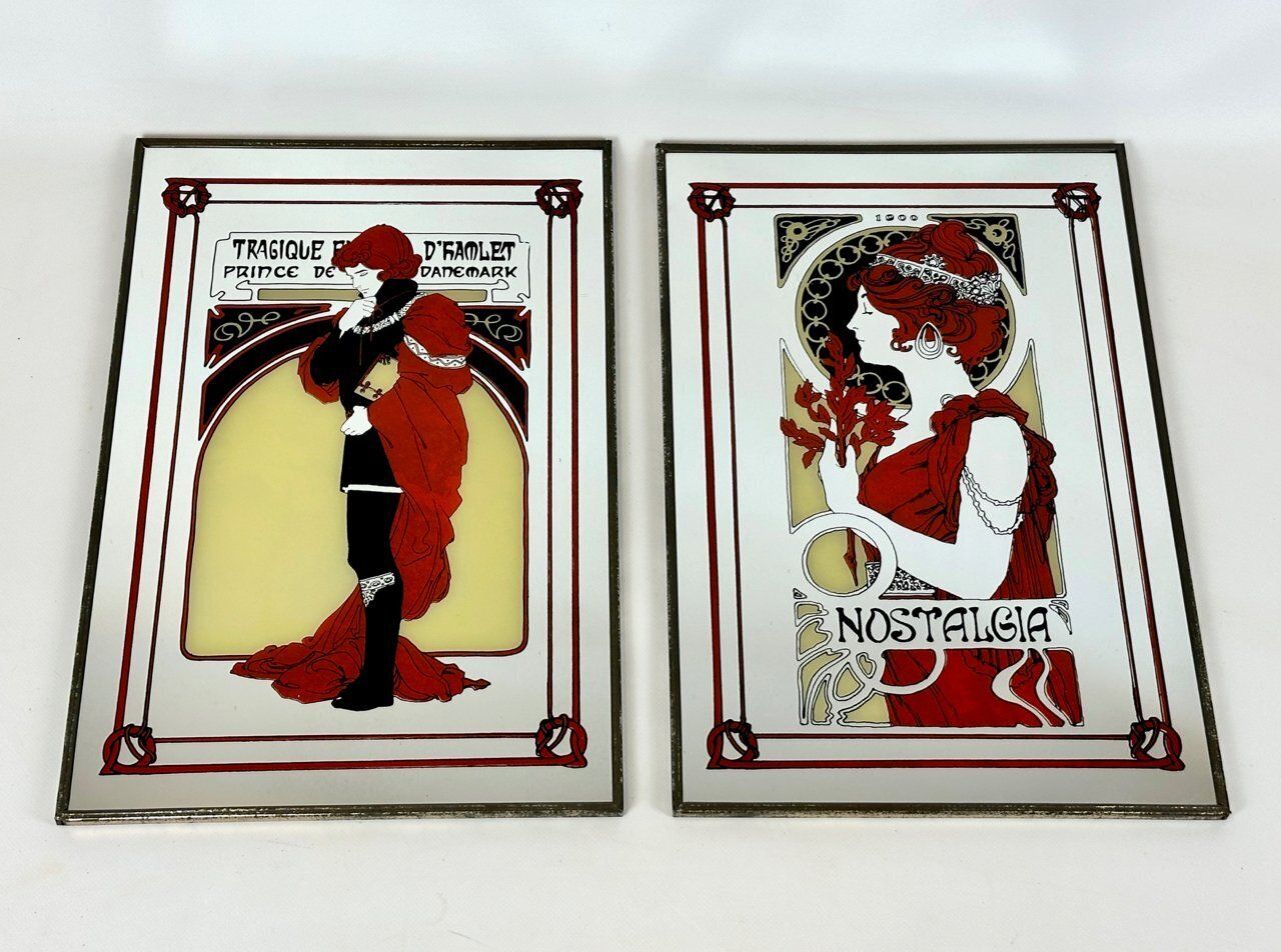 Art Nouveau Style Alfons Mucha Advertising Mirrors, Japan, 1970s, Set Of 2