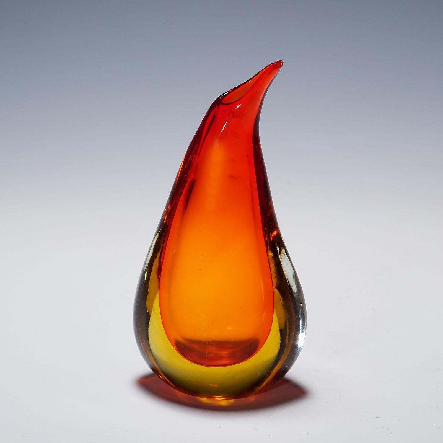 Vase In Red And Yellow Sommerso Glass, Flavio Poli For Seguso photo for sale