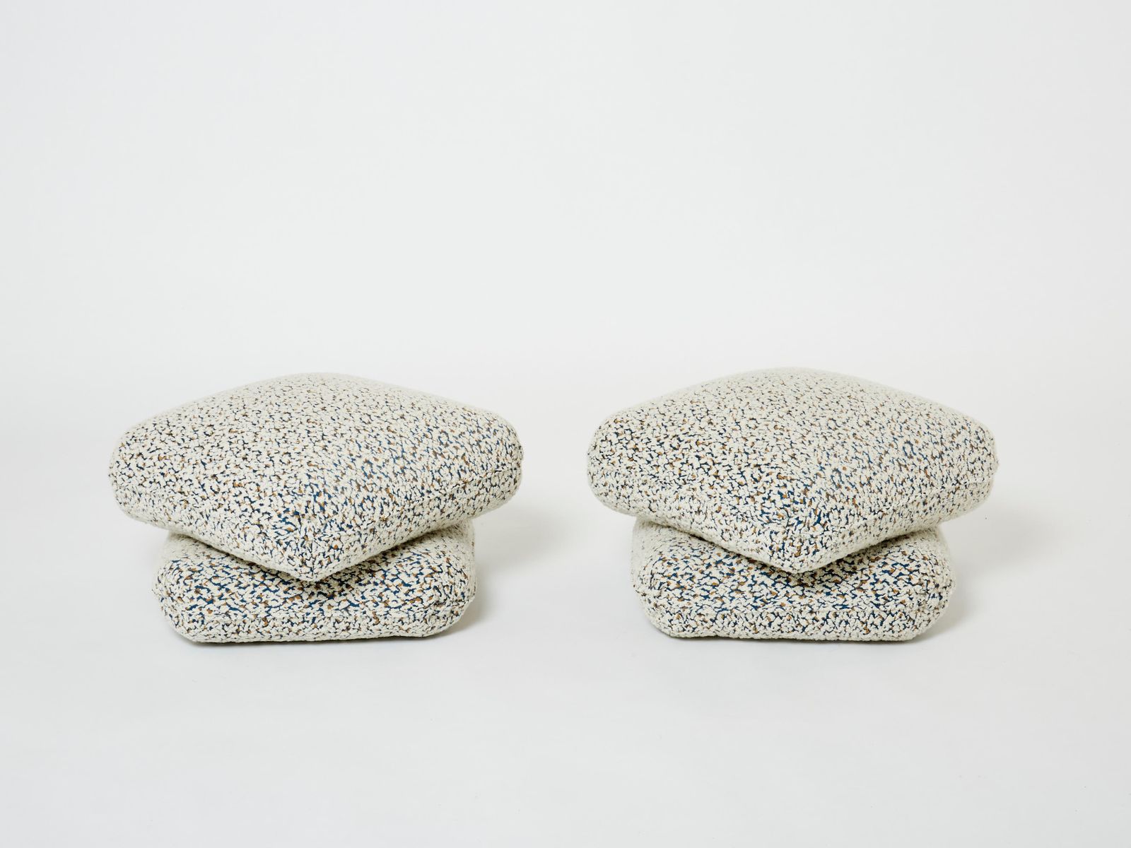 photo furniture Jacques Charpentier Pair Of Ottomans Stools Alpaca Bouclé Maison Jansen 1970s