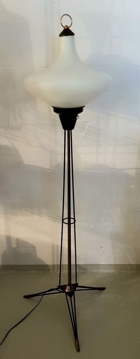 Italian Opaline Glass Tripod Floor Lamp, 1950s