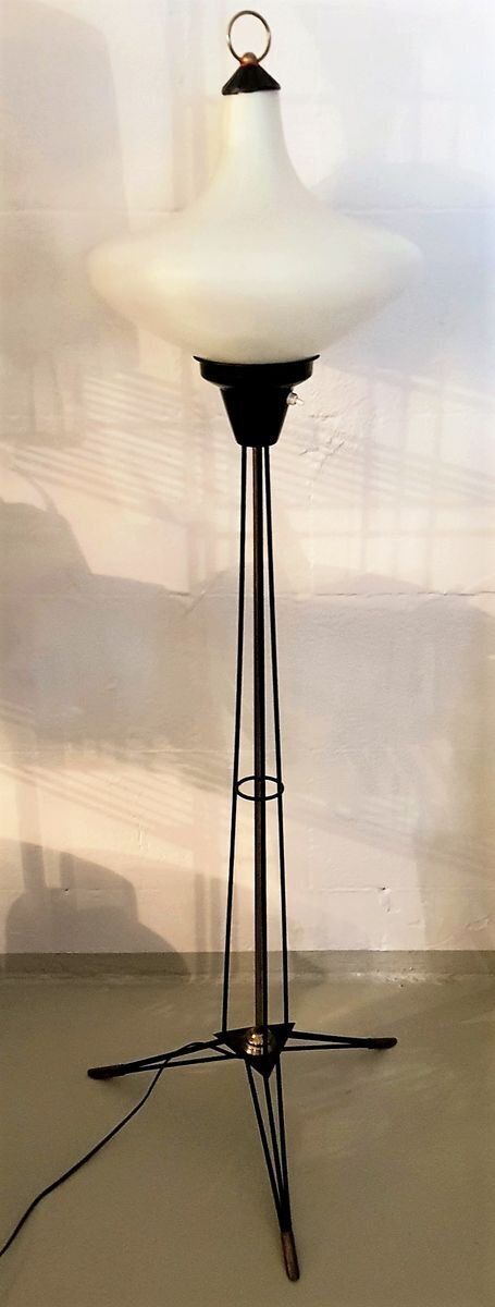 Italian Opaline Glass Tripod Floor Lamp, 1950s photo for sale