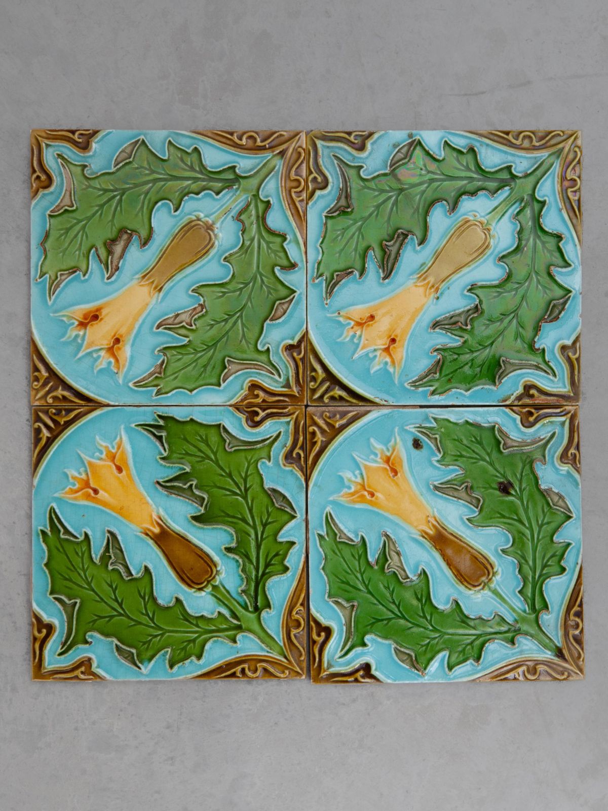 Art Nouveau Flower Tiles Designed By Carreaux Faience De Florennes, Belgium photo vinterior