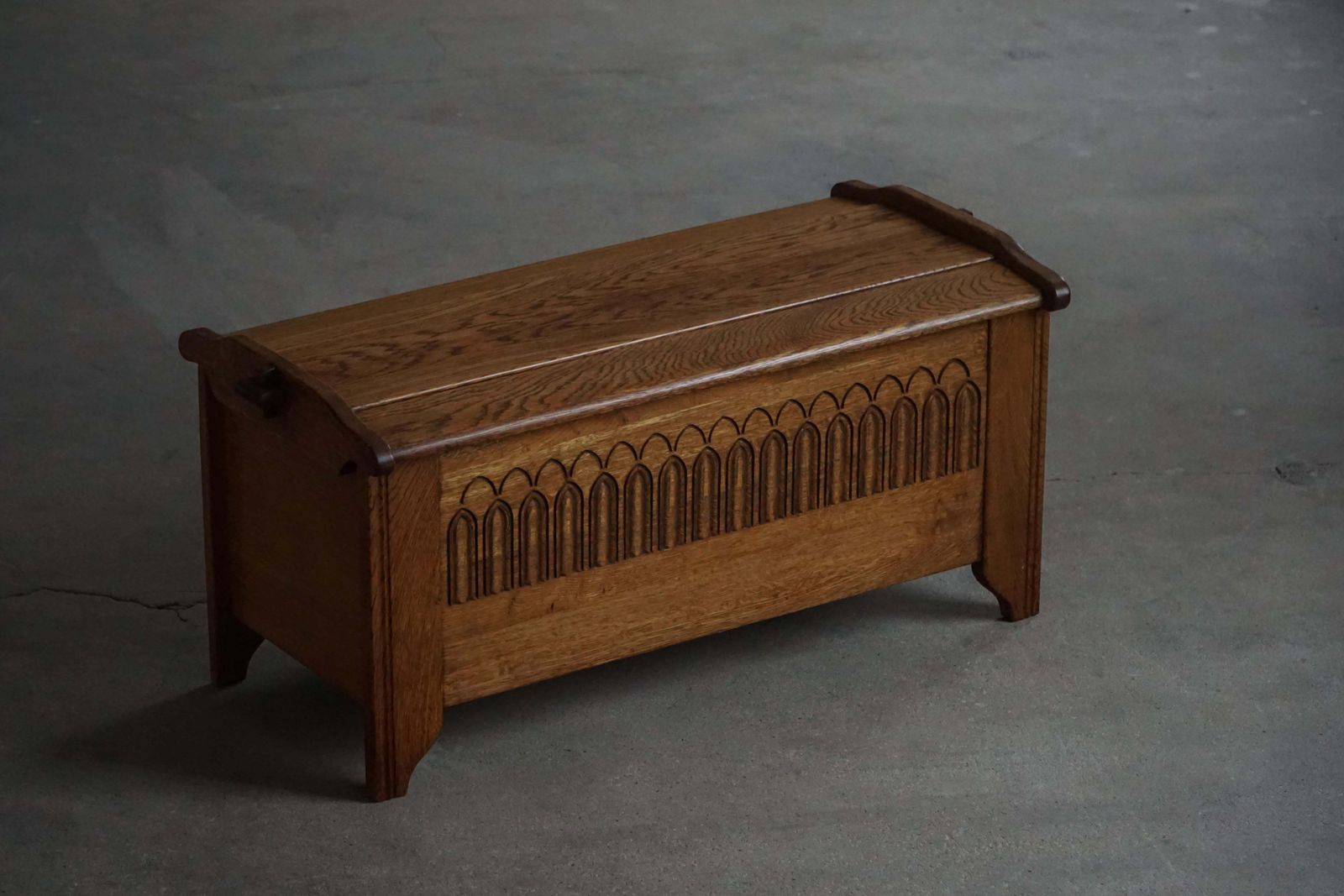 Danish Modern Oak Chest With Decorative Relief Carving, Mid 20th Century photo Furniture