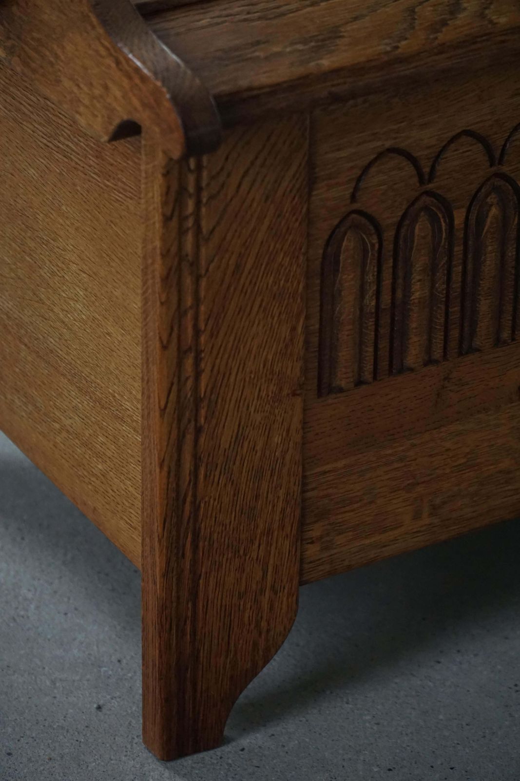 photo for sale Danish Modern Oak Chest With Decorative Relief Carving, Mid 20th Century