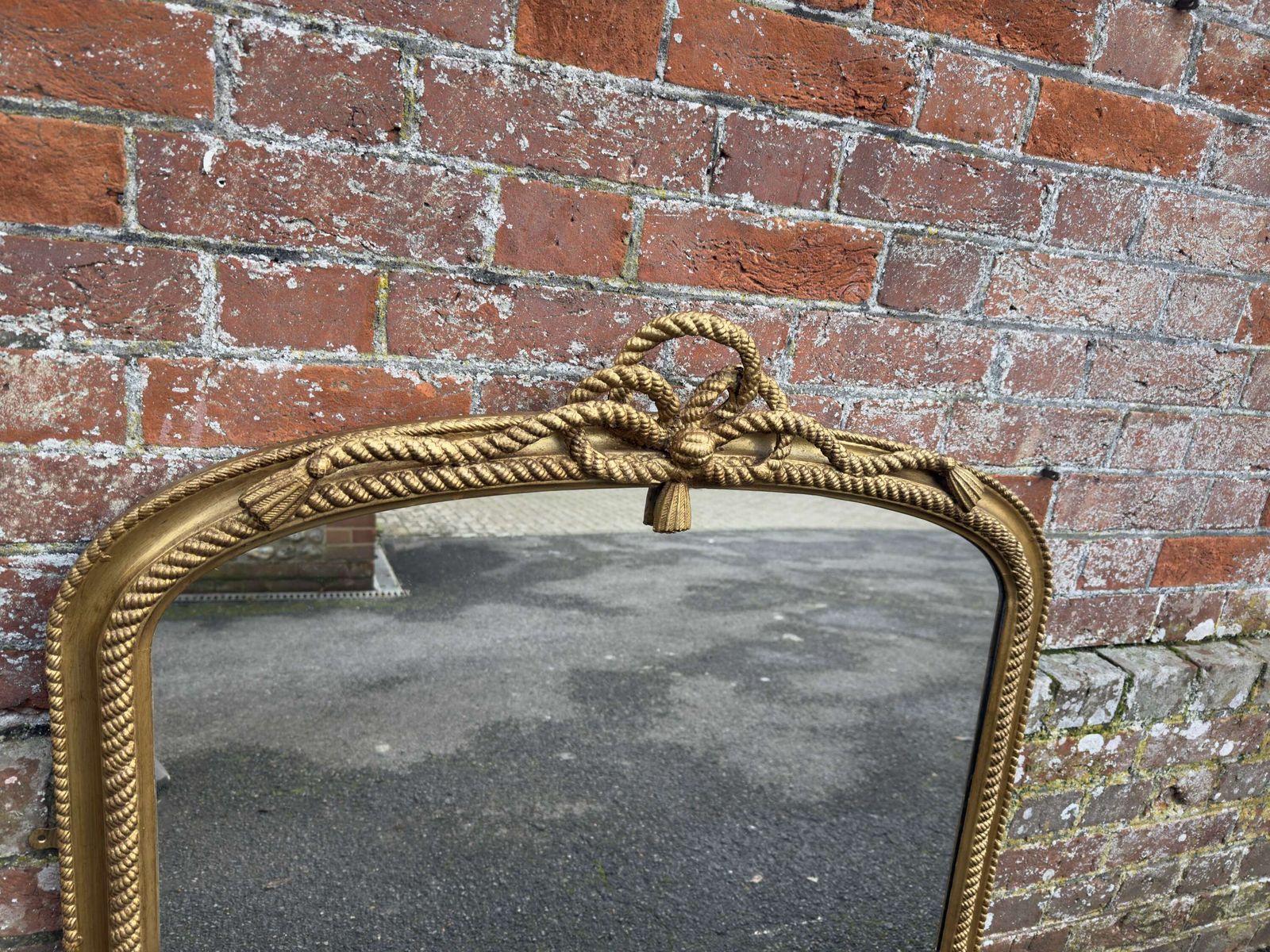 An Exceptional Good Size Antique English 19th C Arched Top Gilt Overmantle Mirror. photo furniture