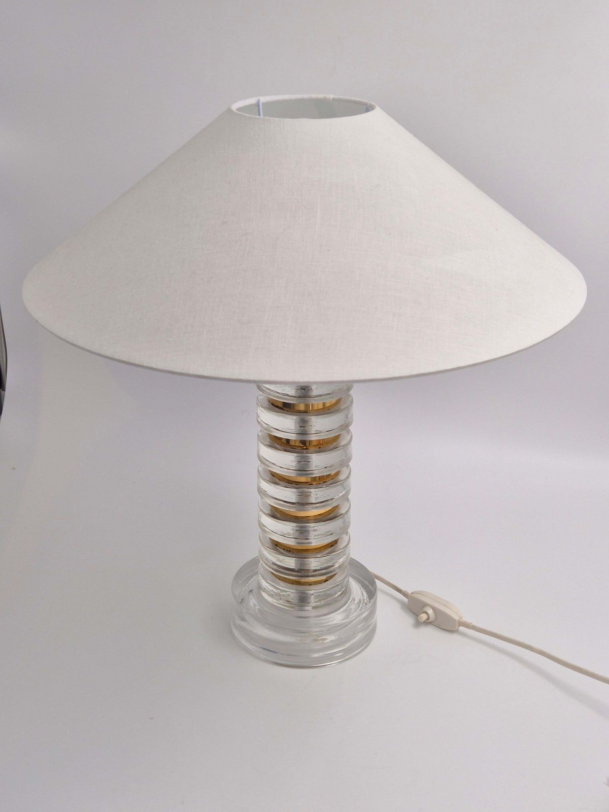 Rare Scandinavian / Midcentury Modern Table Lamp With Orrefors Glass And Brass photo for sale